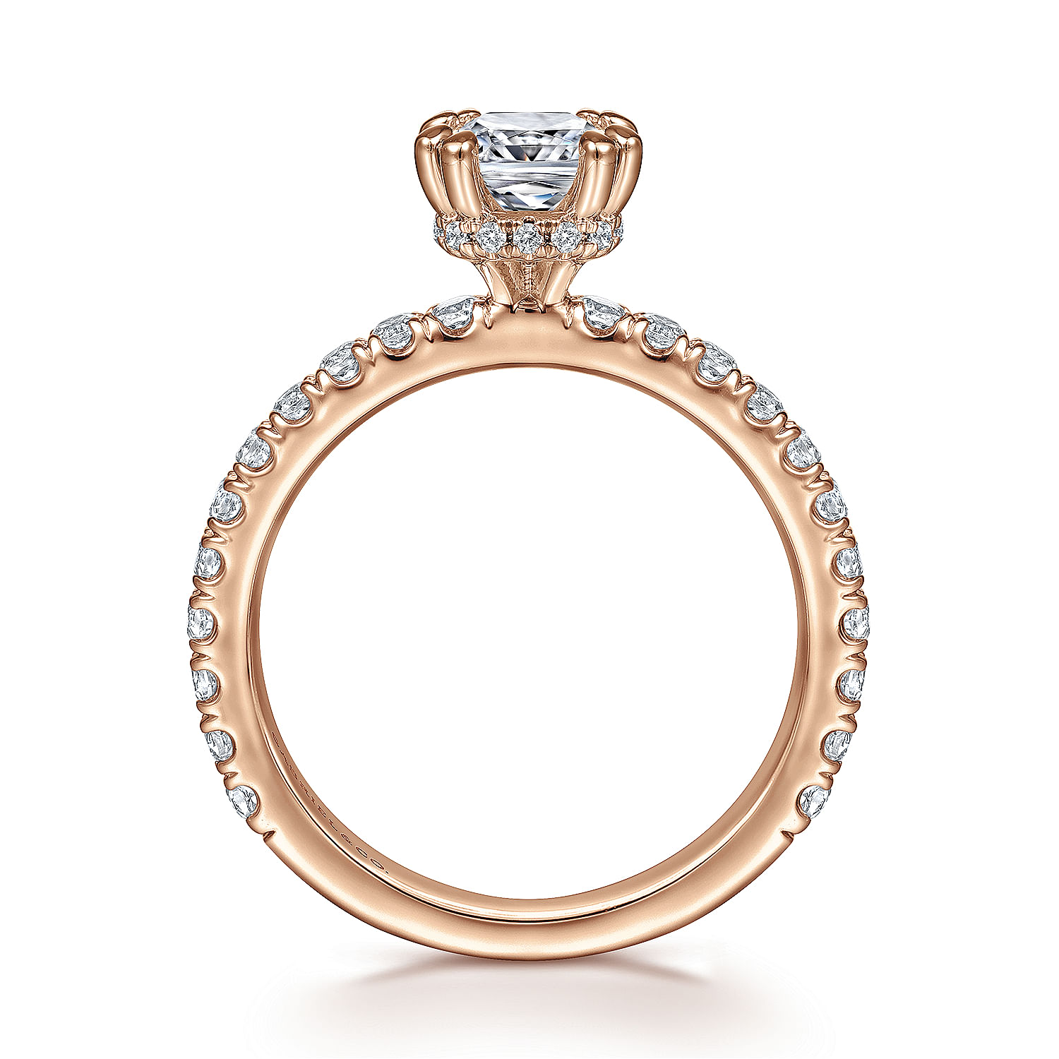 14K Rose Gold Hidden Halo Cushion Cut Diamond Engagement Ring