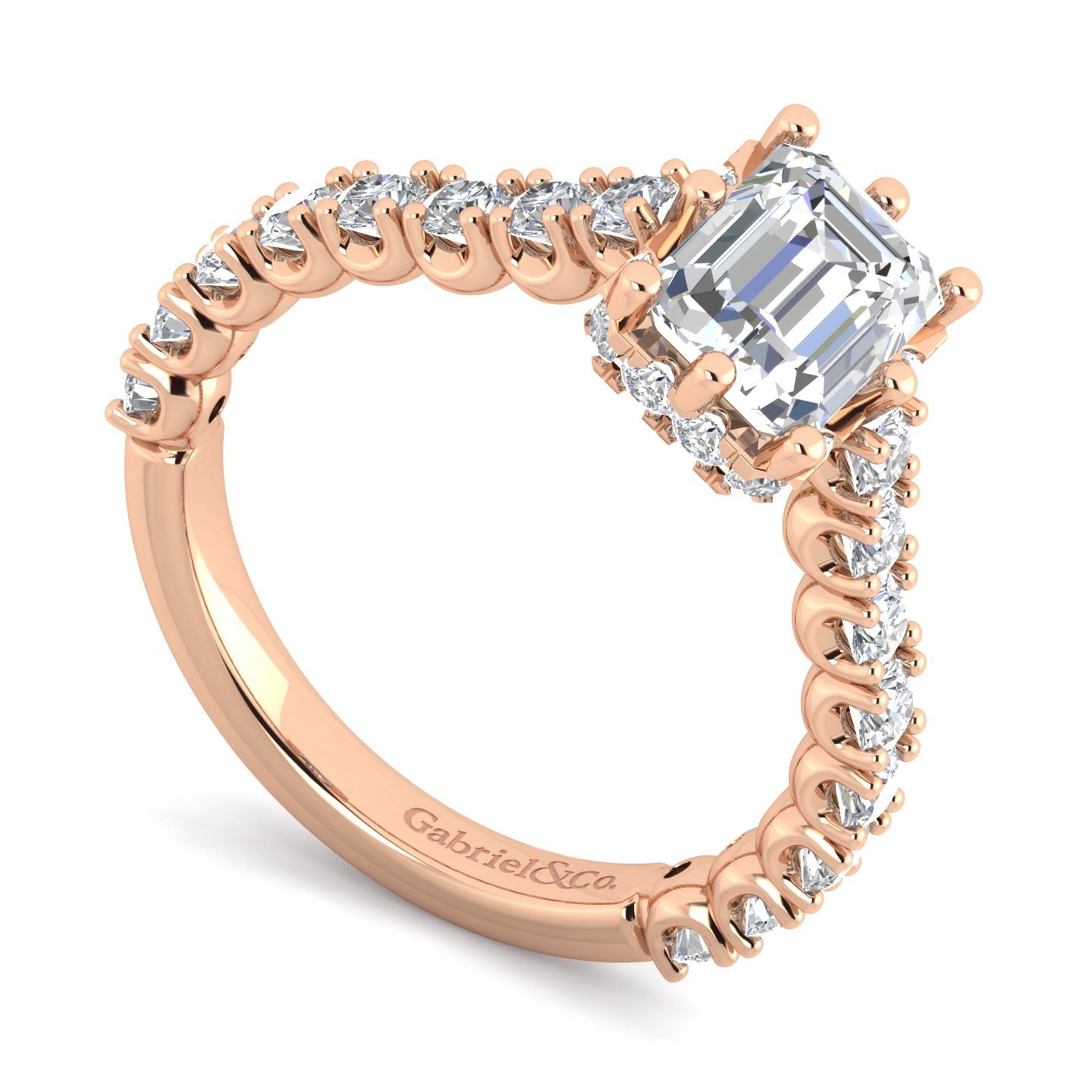 14K Rose Gold Hidden Halo Emerald Cut Diamond Engagement Ring
