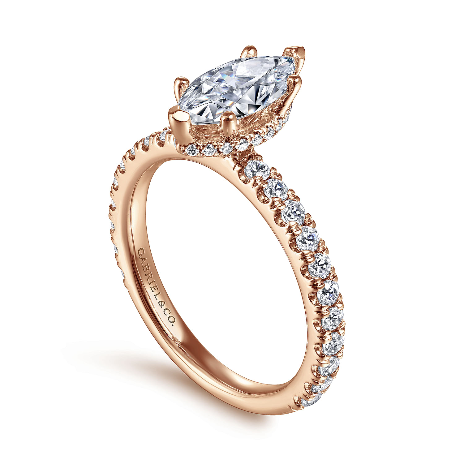 14K Rose Gold Hidden Halo Marquise Shape Diamond Engagement Ring