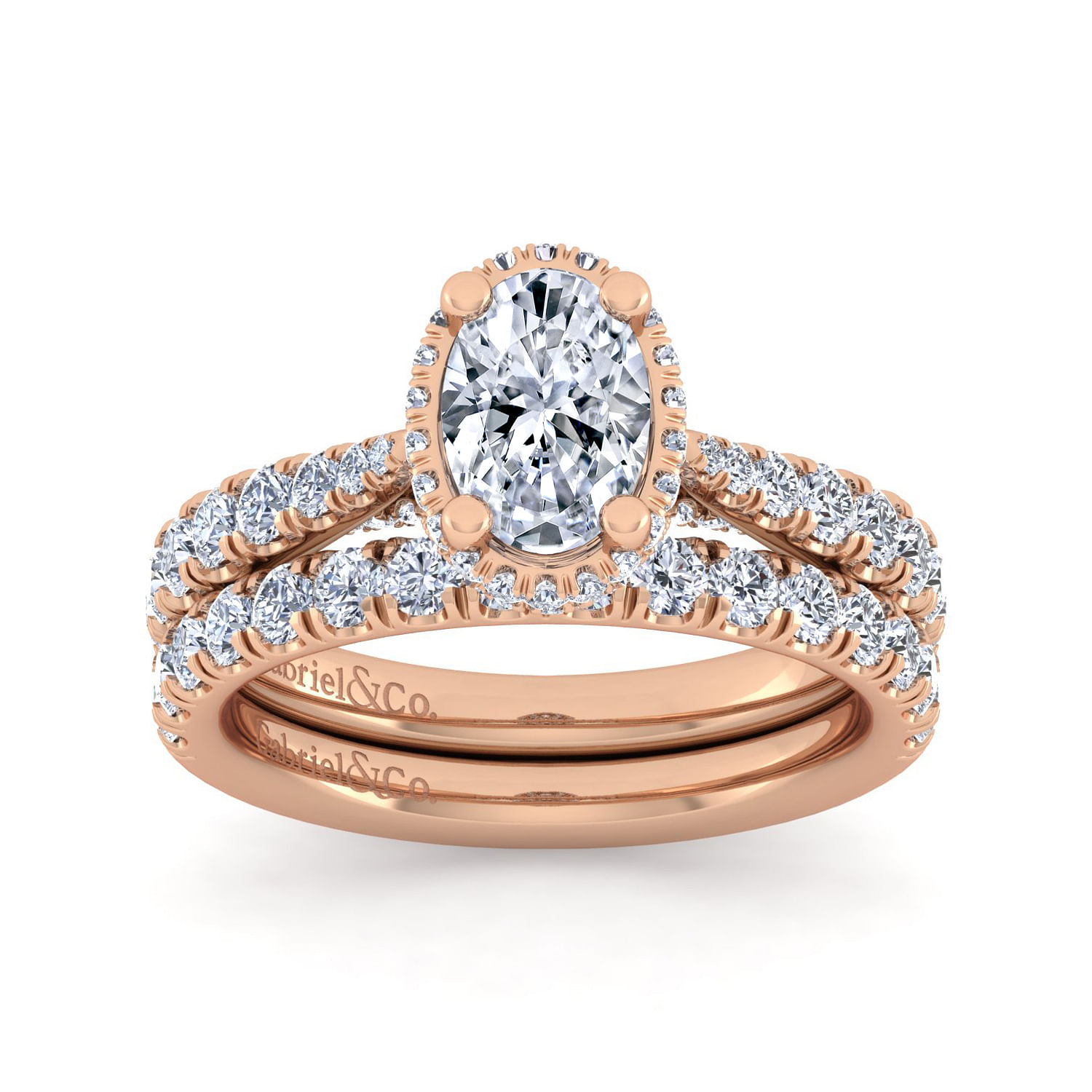 14K Rose Gold Hidden Halo Oval Diamond Engagement Ring