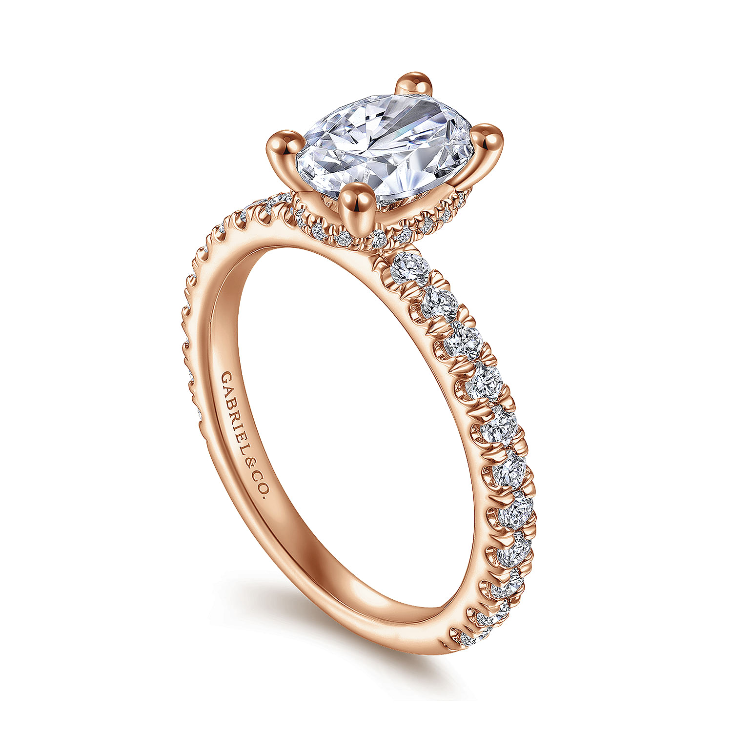 14K Rose Gold Hidden Halo Oval Diamond Engagement Ring
