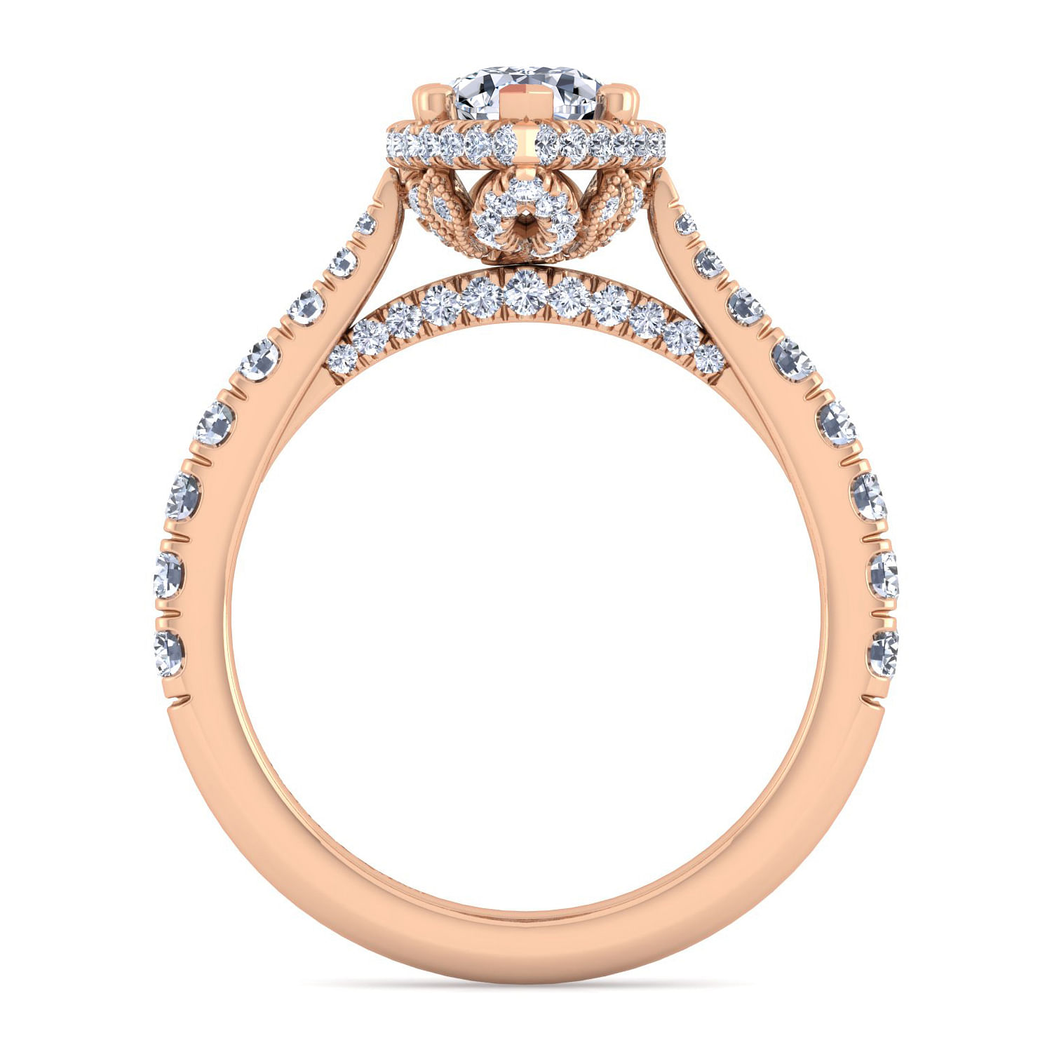 14K Rose Gold Hidden Halo Pear Shape Diamond Engagement Ring