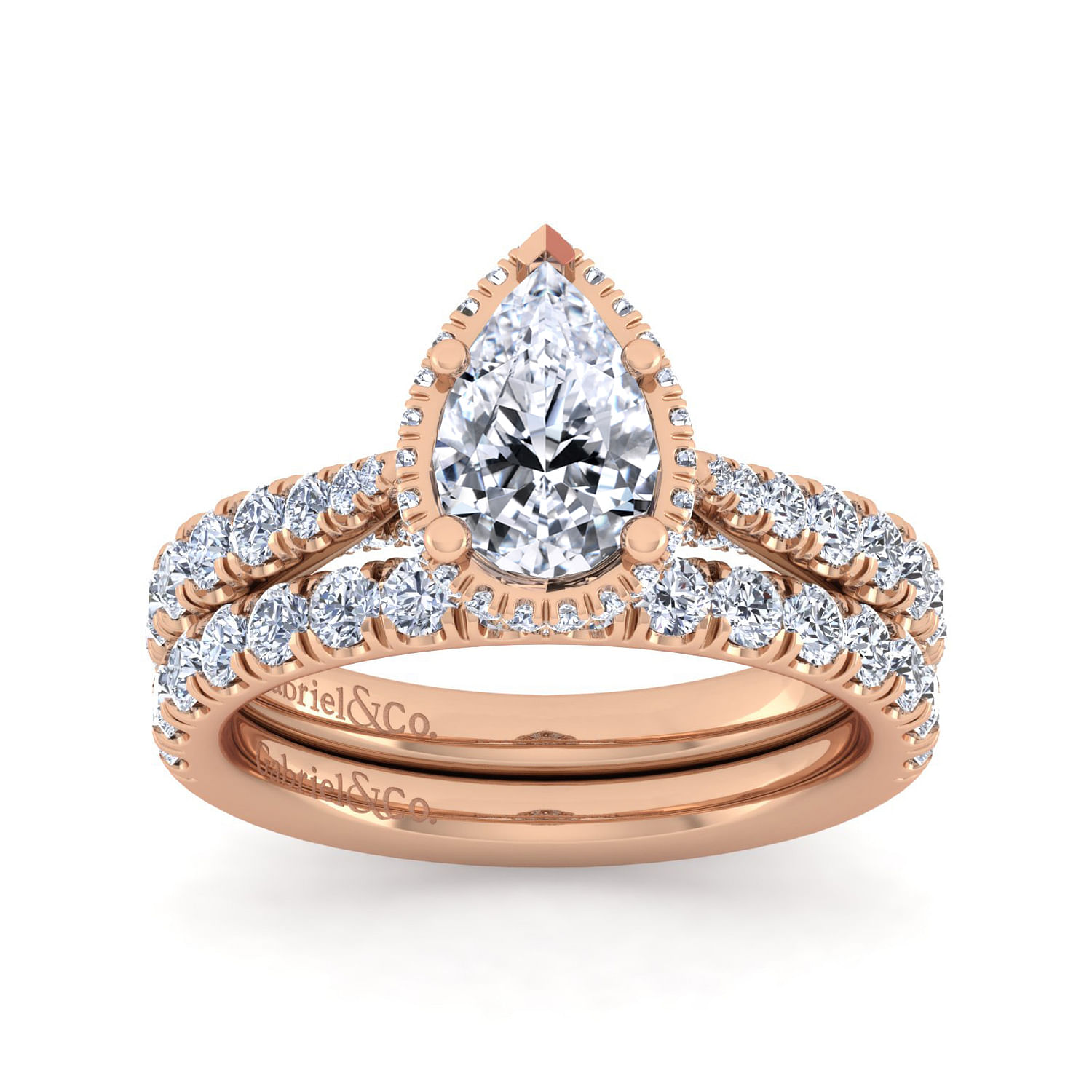 14K Rose Gold Hidden Halo Pear Shape Diamond Engagement Ring