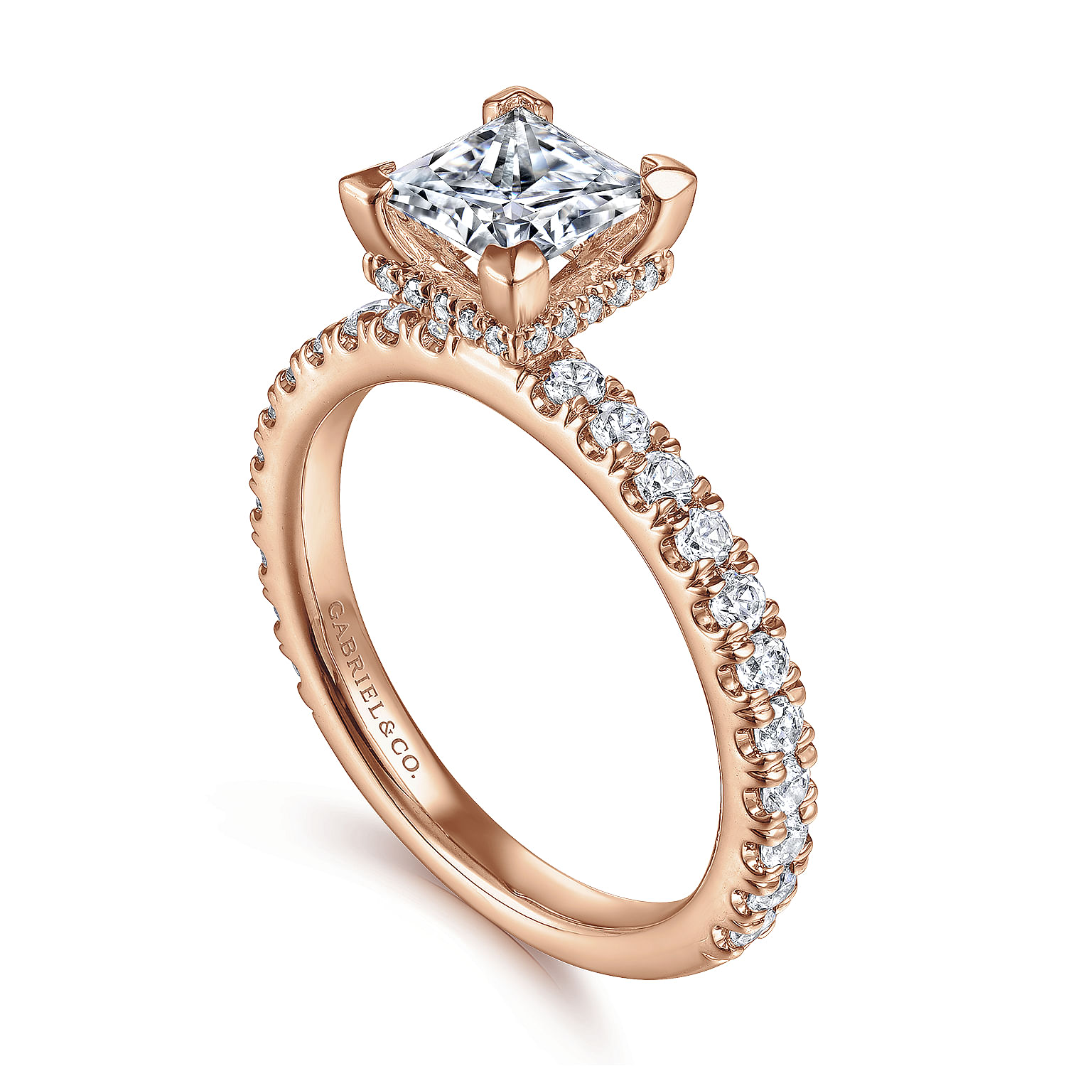 14K Rose Gold Hidden Halo Princess Cut Diamond Engagement Ring