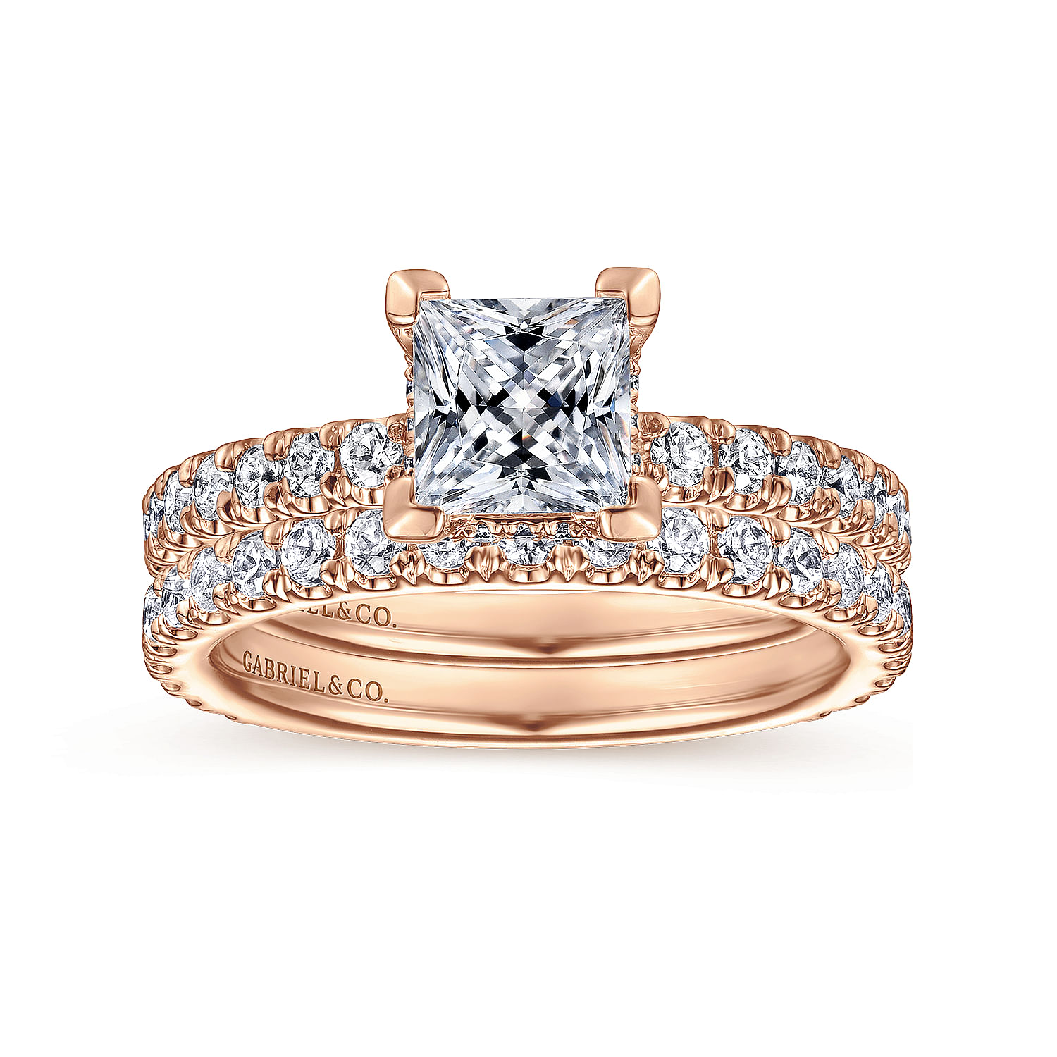 14K Rose Gold Hidden Halo Princess Cut Diamond Engagement Ring