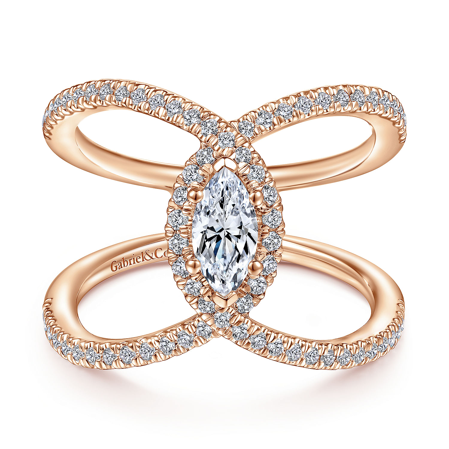 14K Rose Gold Marquise Halo Complete Diamond Engagement Ring