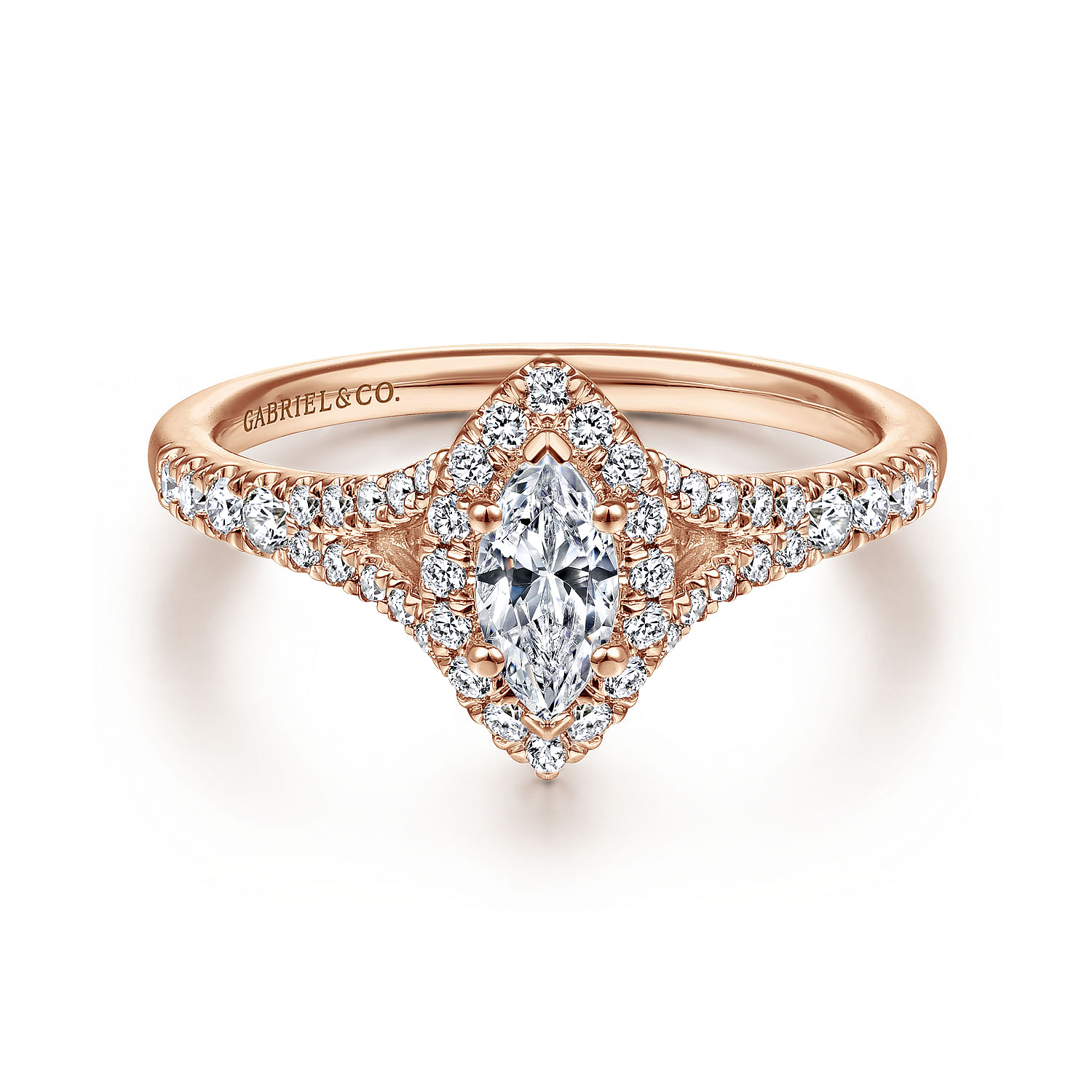 14K Rose Gold Marquise Halo Complete Diamond Engagement Ring