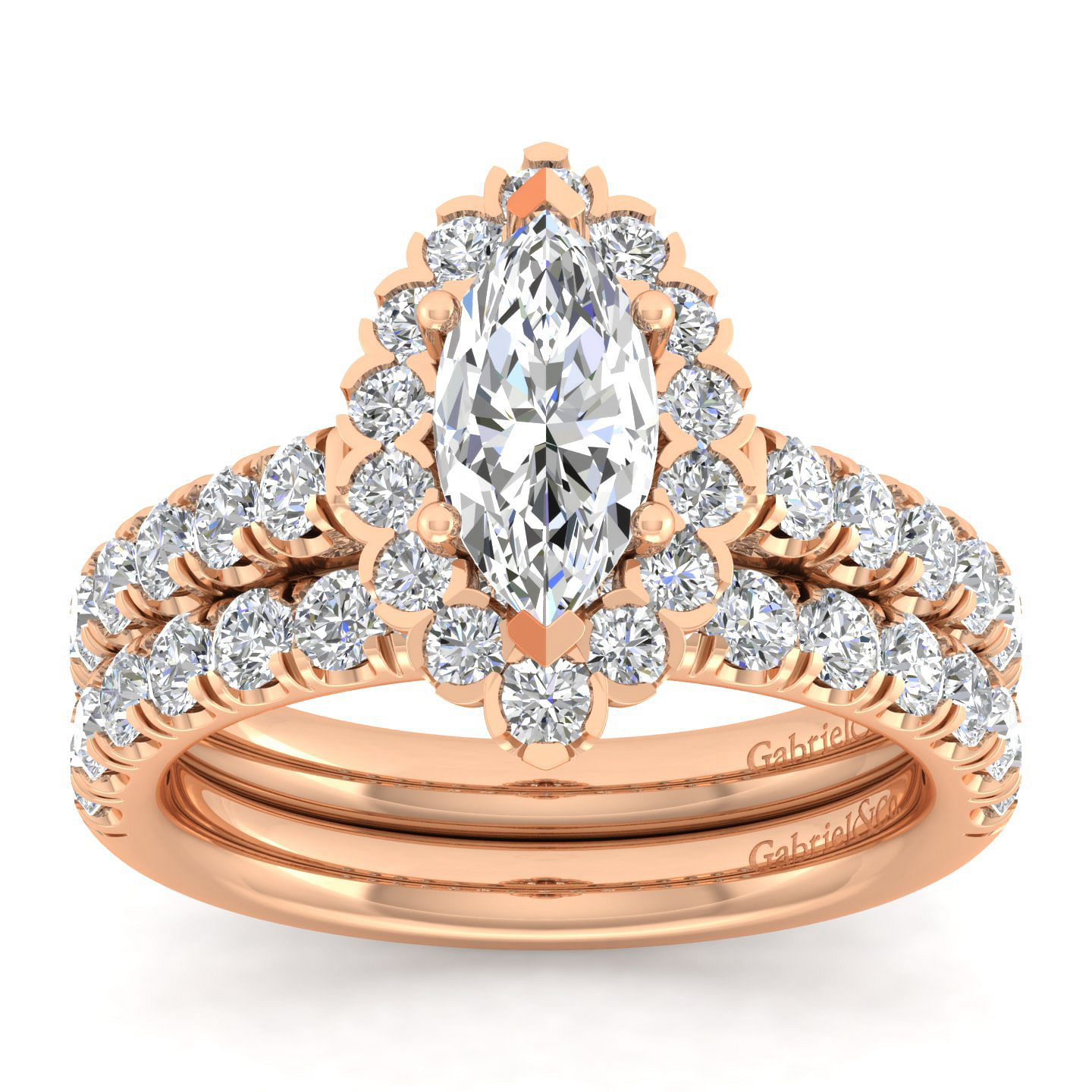14K Rose Gold Marquise Halo Diamond Engagement Ring