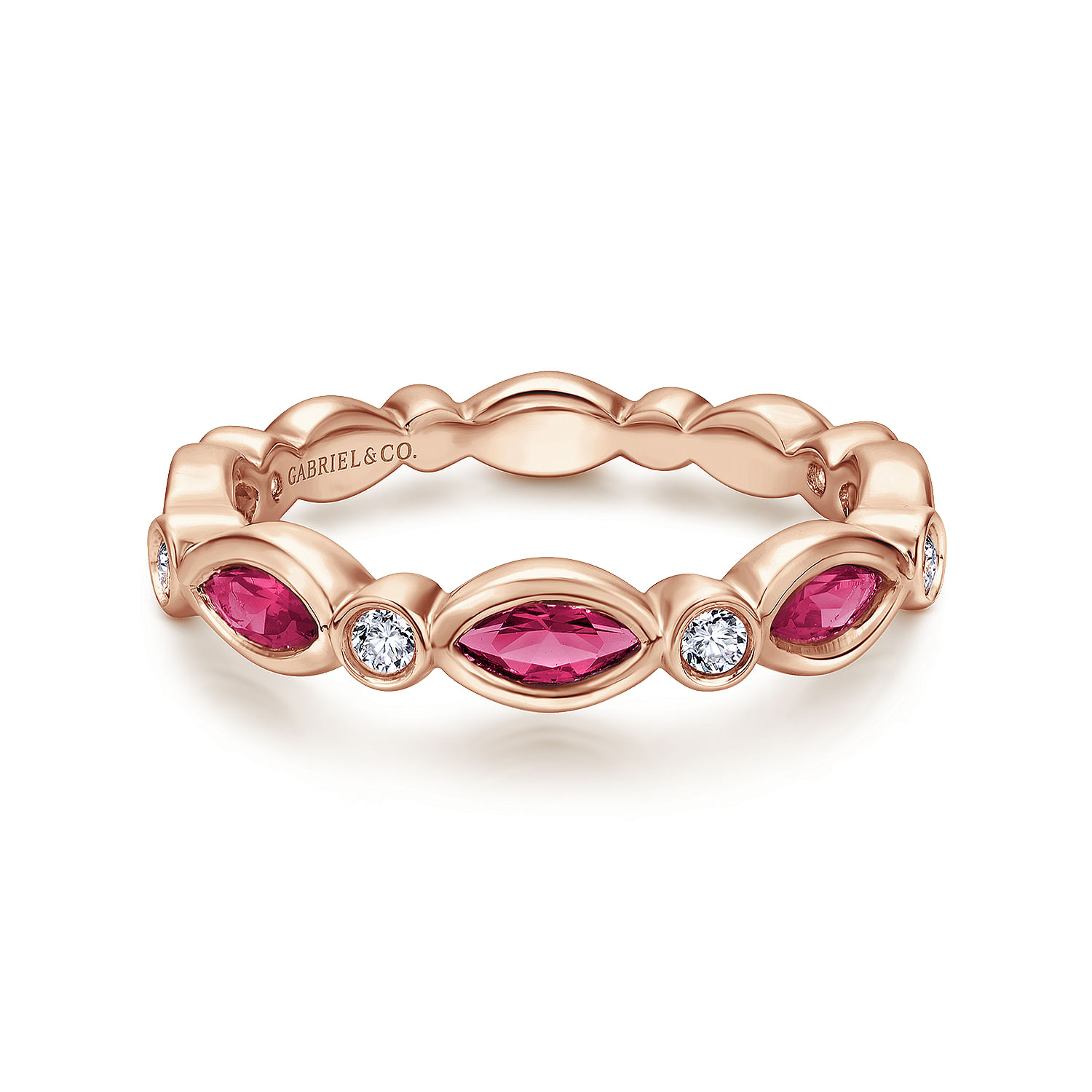 14K Rose Gold Marquise Ruby and Round Diamond Ring