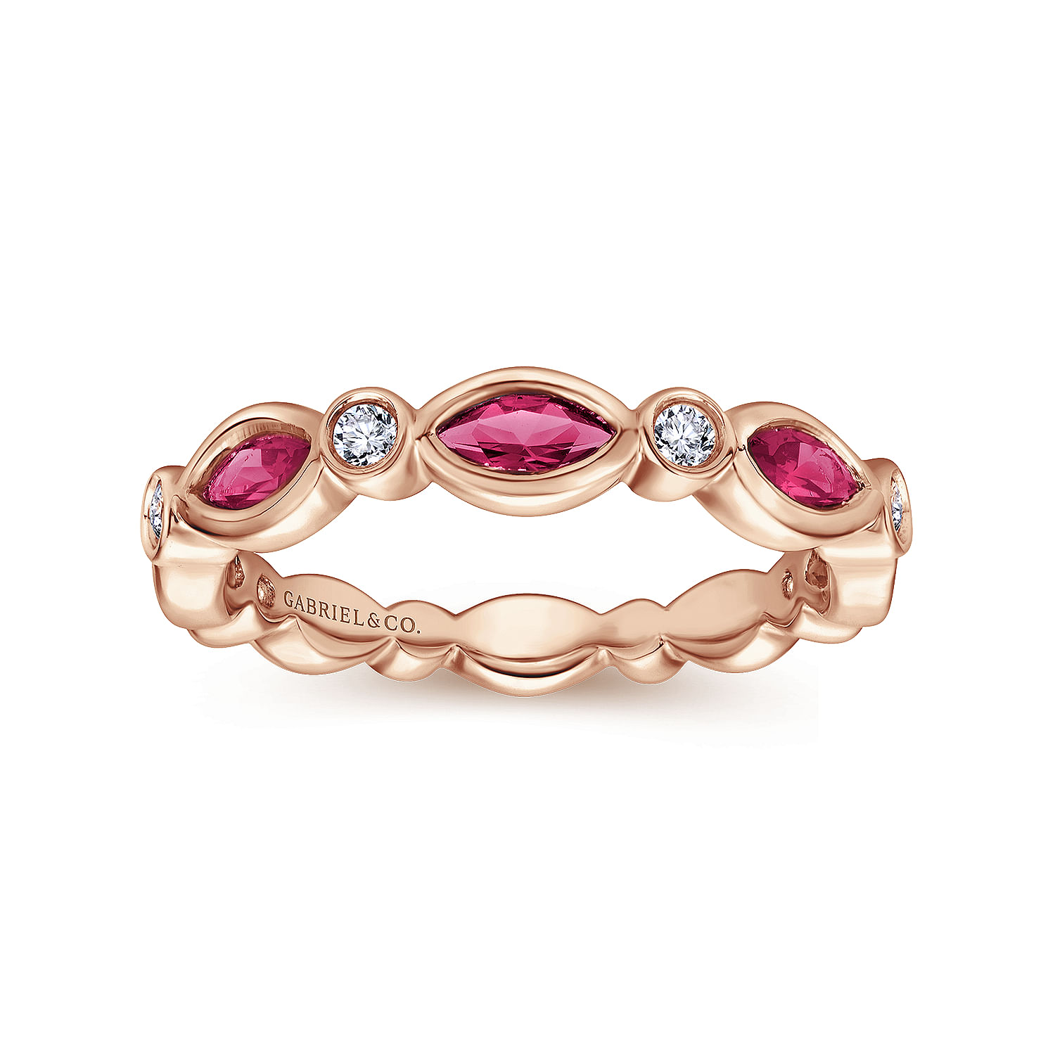 14K Rose Gold Marquise Ruby and Round Diamond Ring