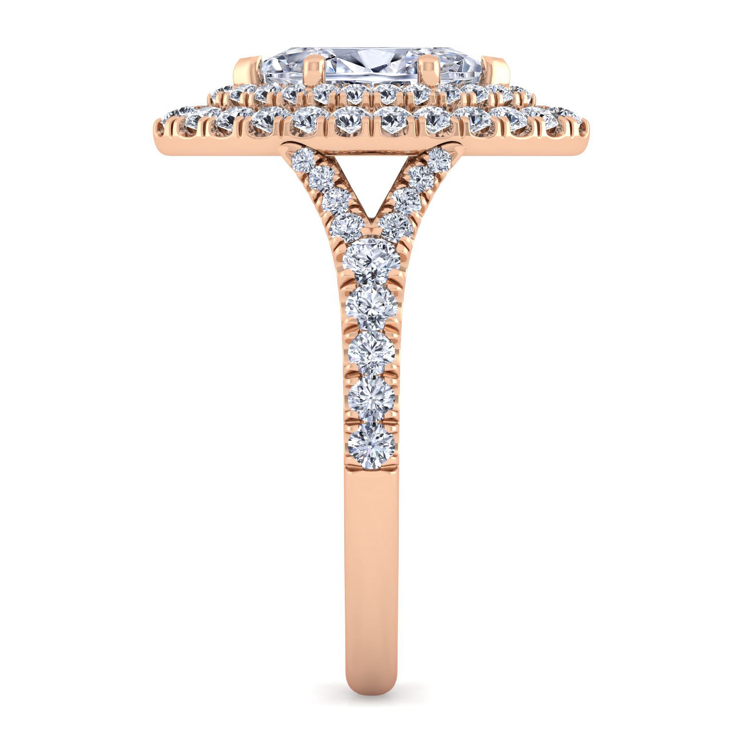 14K Rose Gold Marquise Shape Double Halo Diamond Engagement Ring