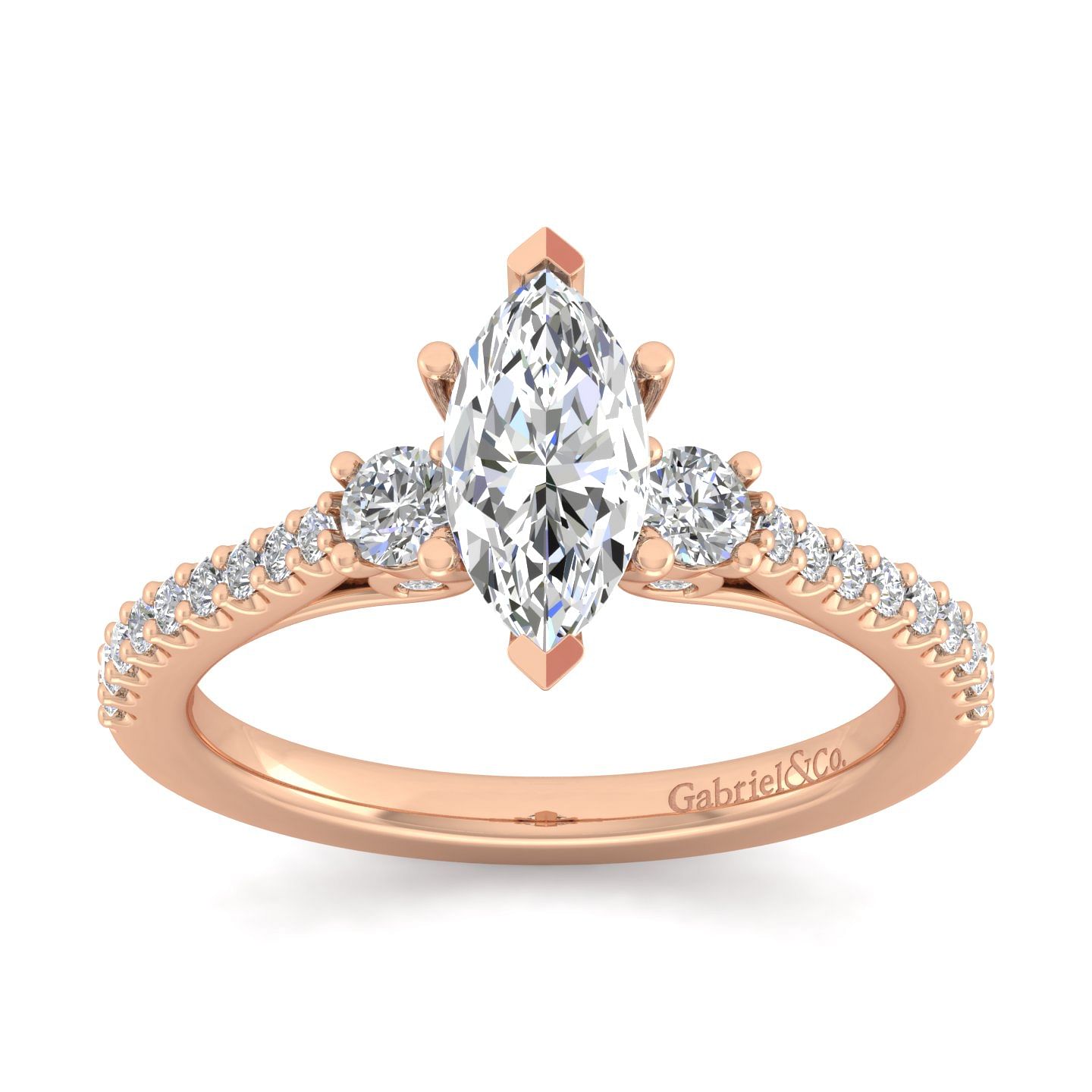 14K Rose Gold Marquise Three Stone Diamond Engagement Ring