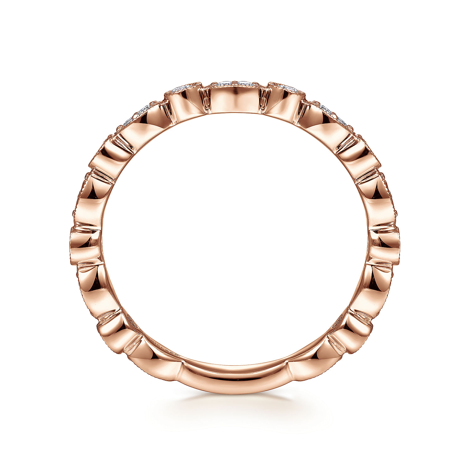 14K Rose Gold Marquise and Round Station Diamond Ring