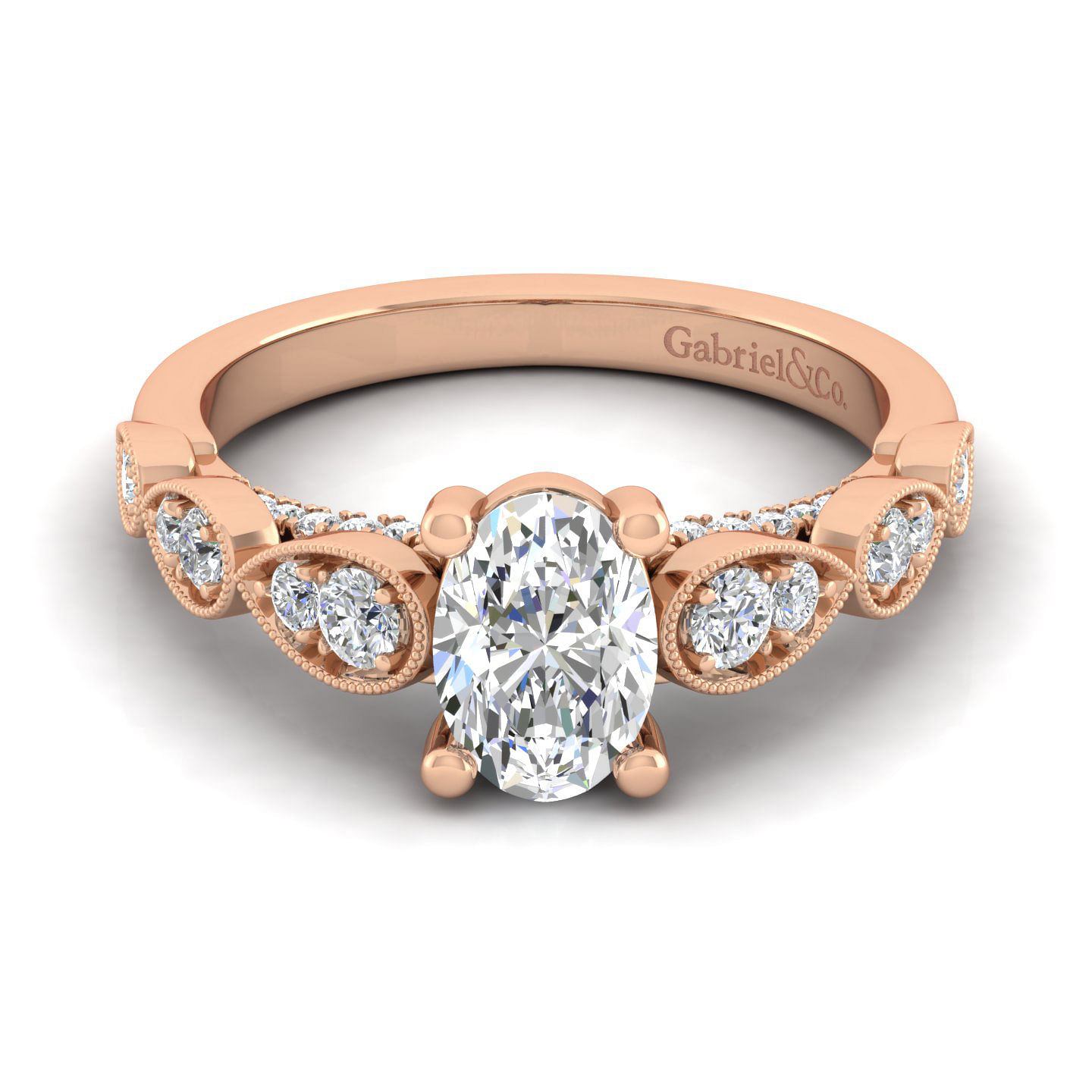 14K Rose Gold Oval Diamond Engagement Ring