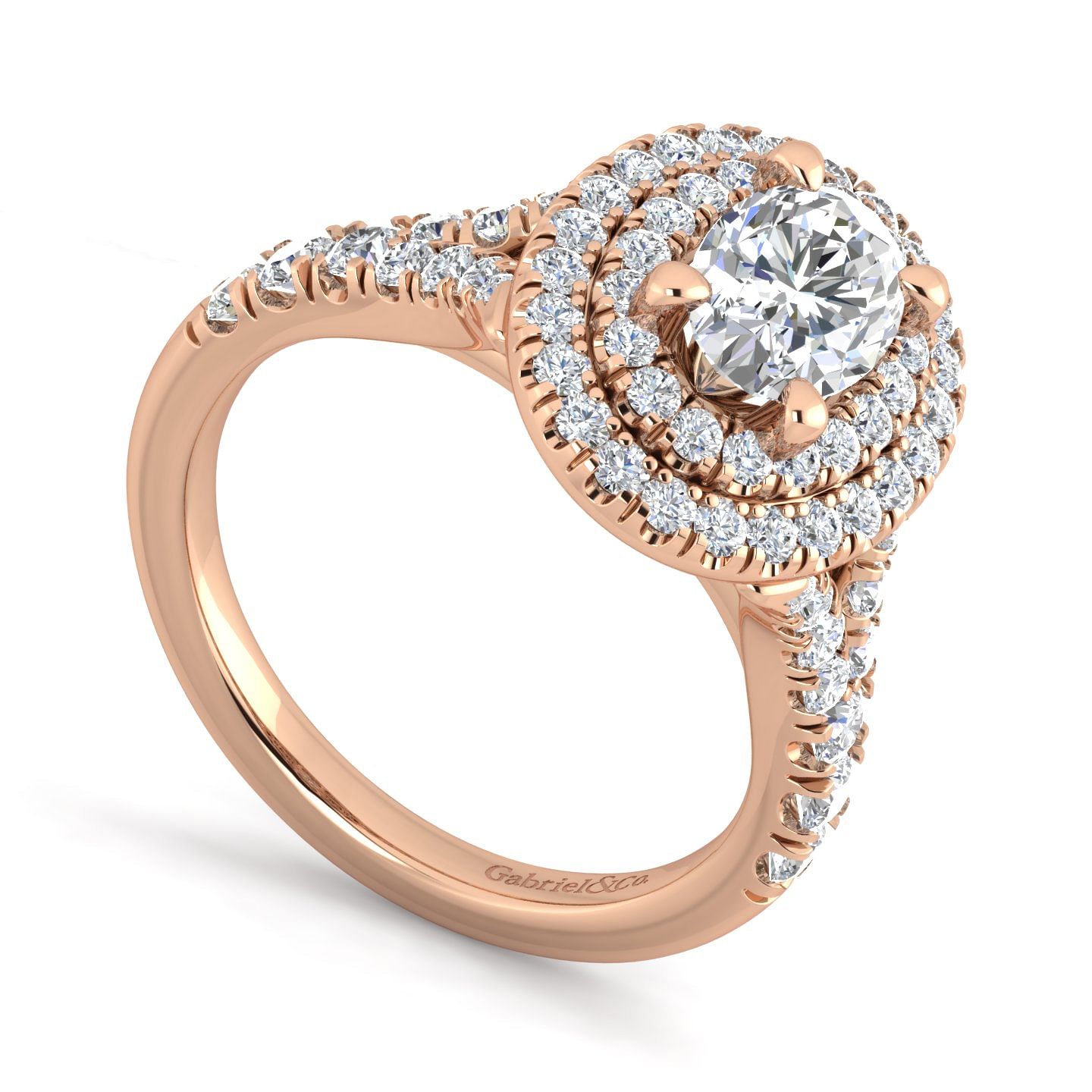 14K Rose Gold Oval Double Halo Diamond Engagement Ring