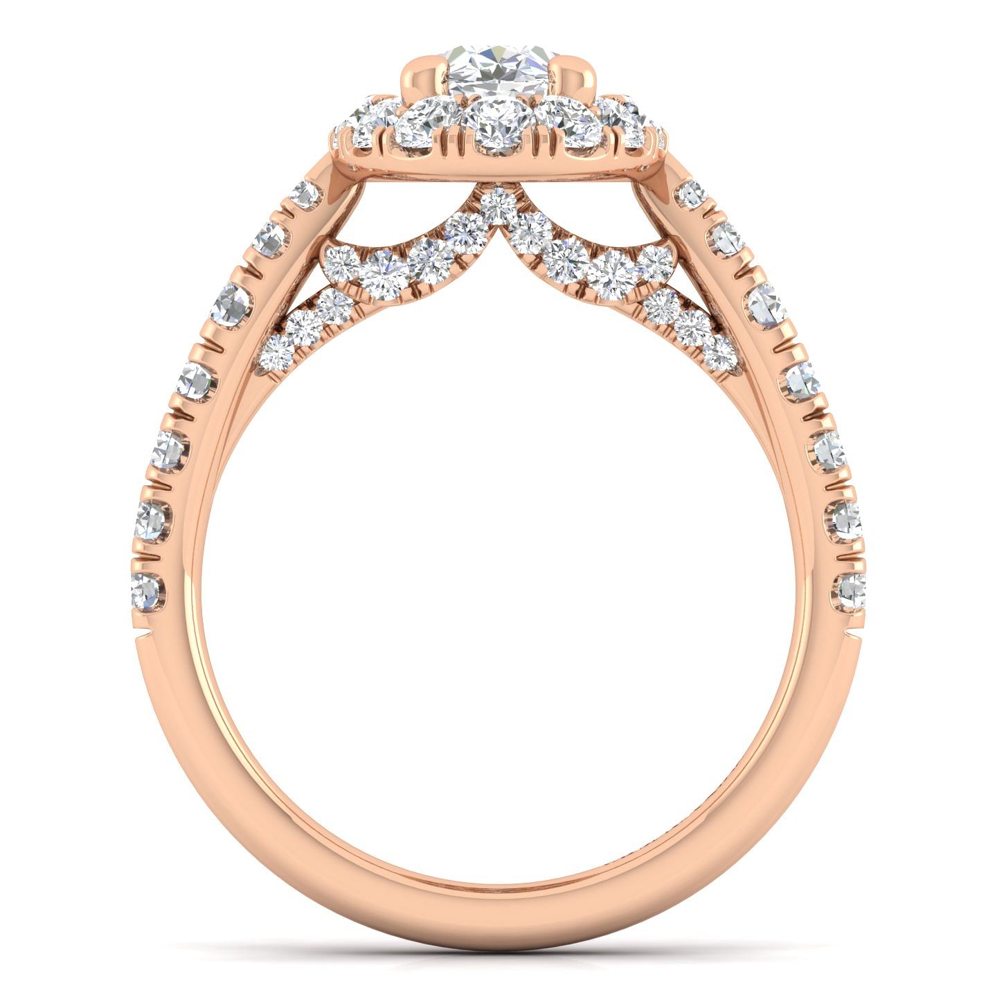 14K Rose Gold Oval Halo Diamond Engagement Ring