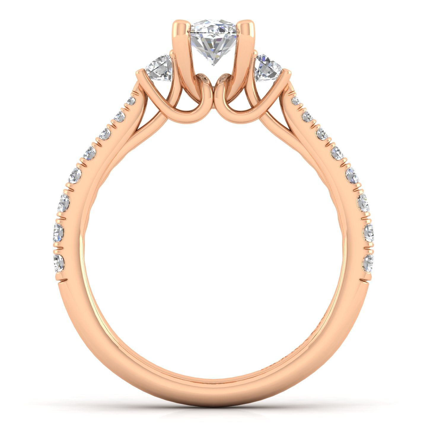 14K Rose Gold Oval Three Stone Diamond Engagement Ring