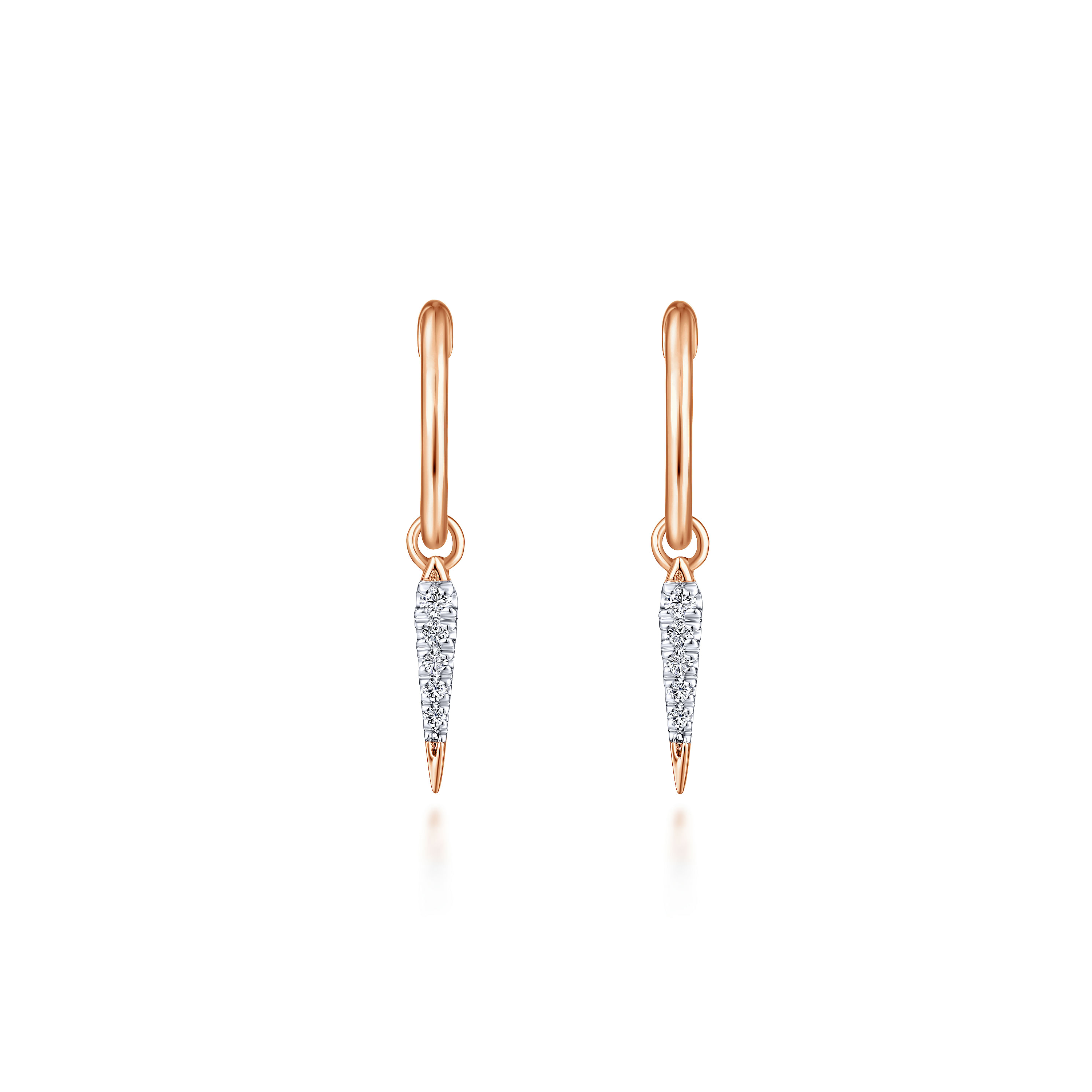 14K Rose Gold Pavé 10mm Diamond Spike Huggie Drop Earrings