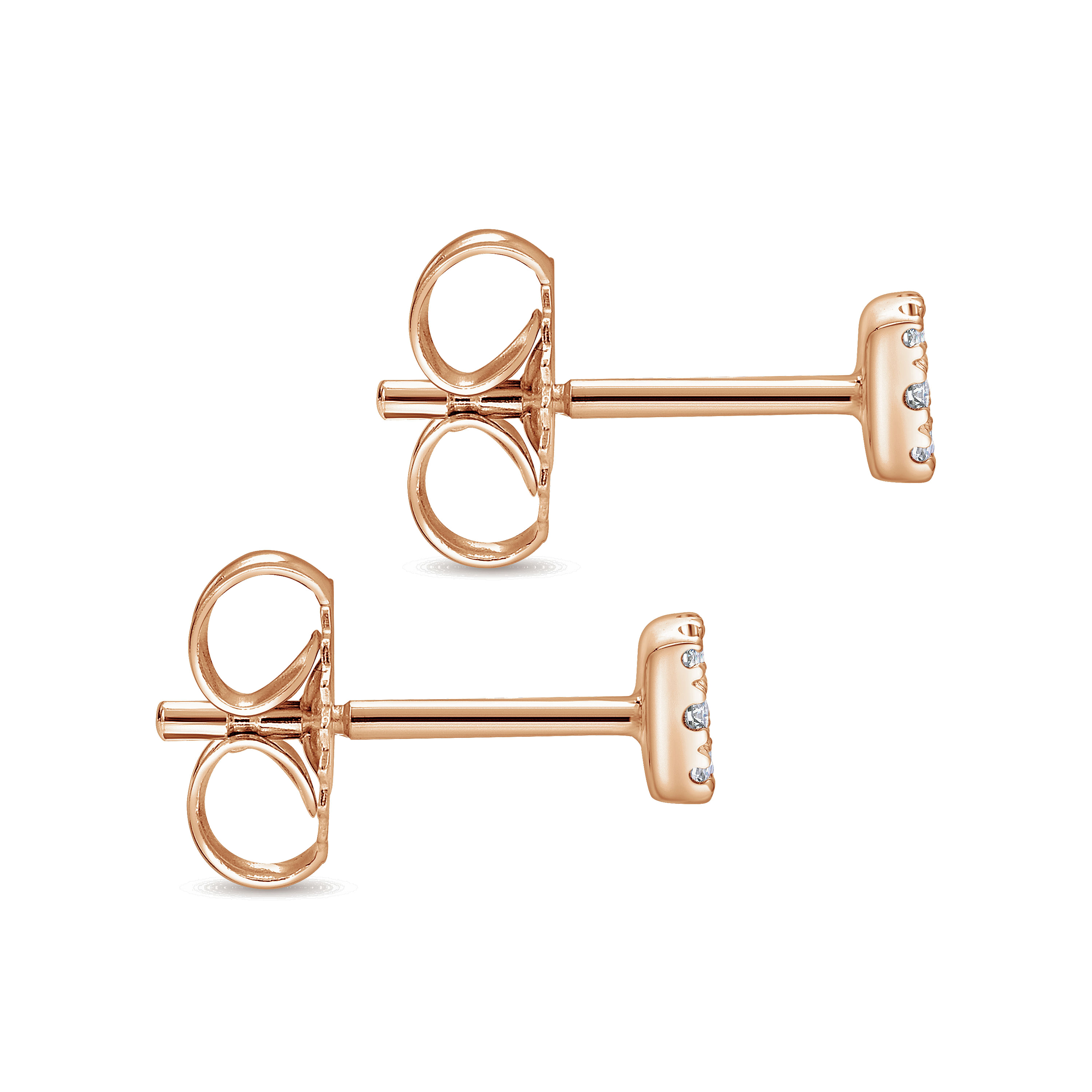 14K Rose Gold Pavé Diamond Cushion Cut Stud Earrings