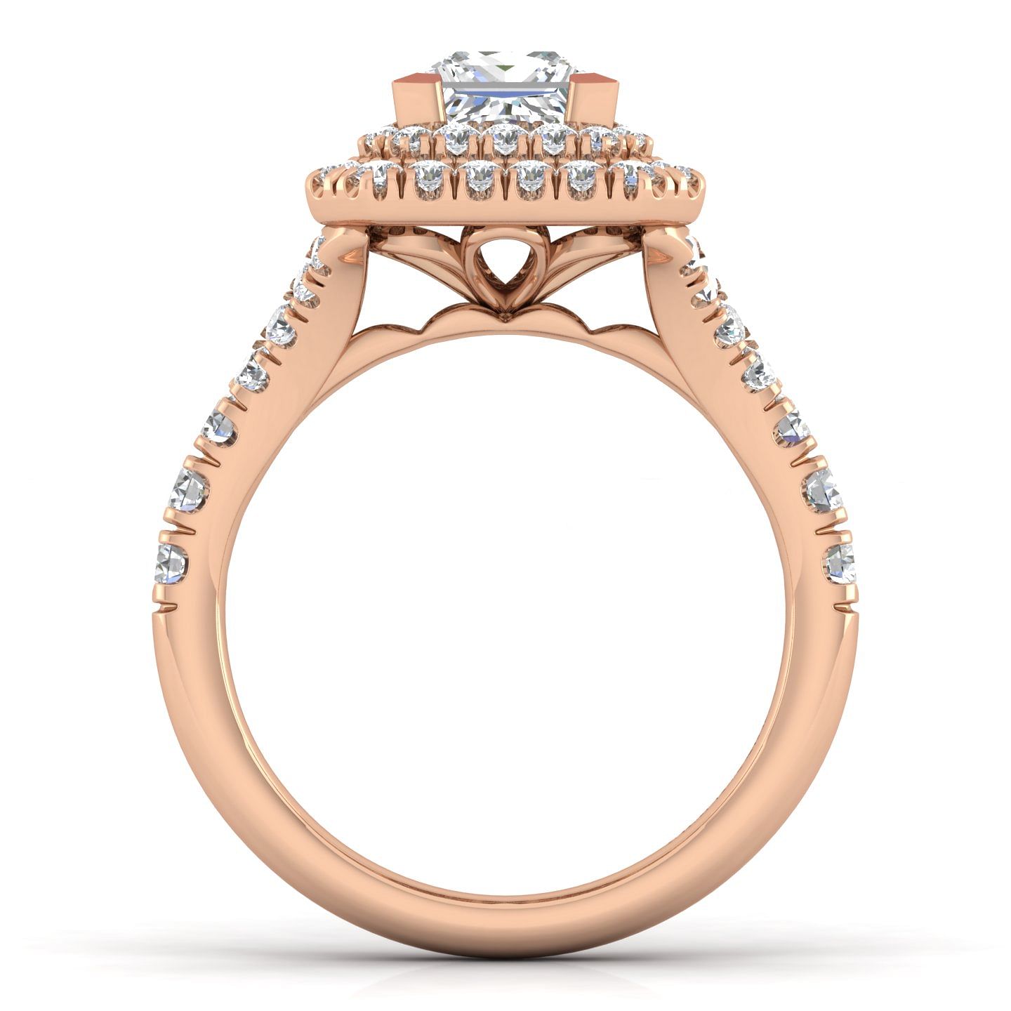 14K Rose Gold Princess Cut Double Halo Diamond Engagement Ring