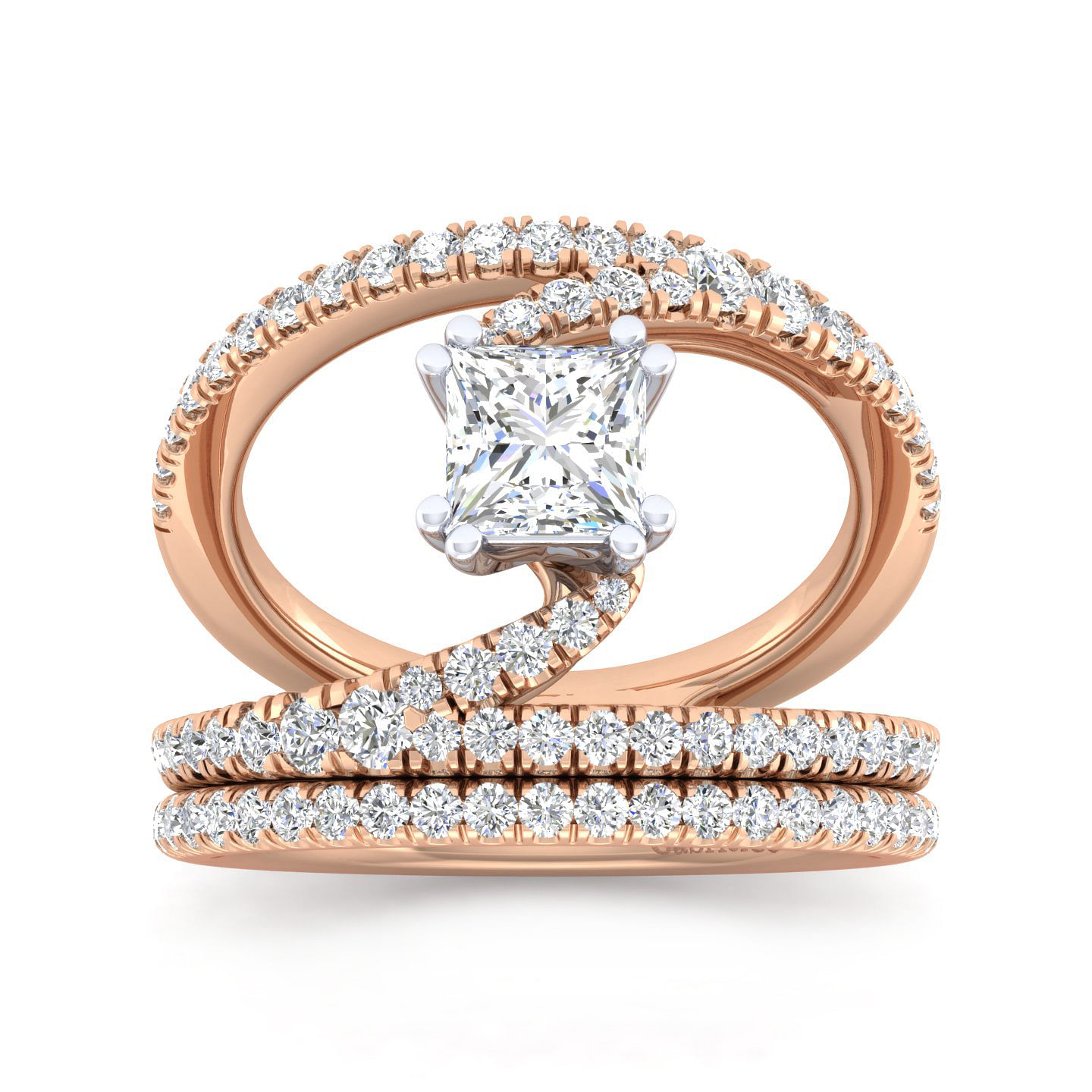 14K Rose Gold Princess Cut Split Shank Diamond Engagement Ring