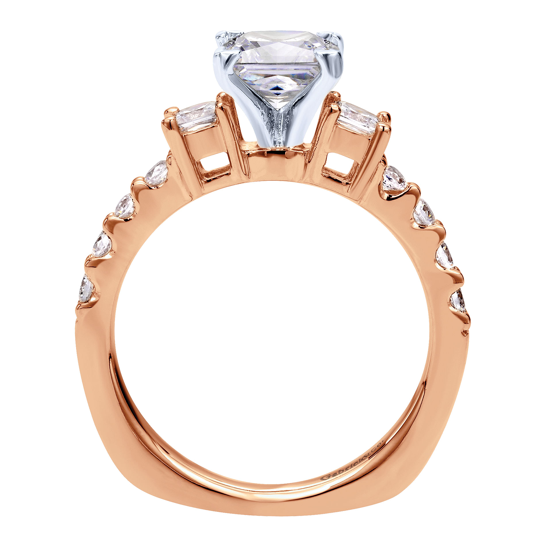 14K Rose Gold Princess Cut Three Stone Diamond Engagement Ring