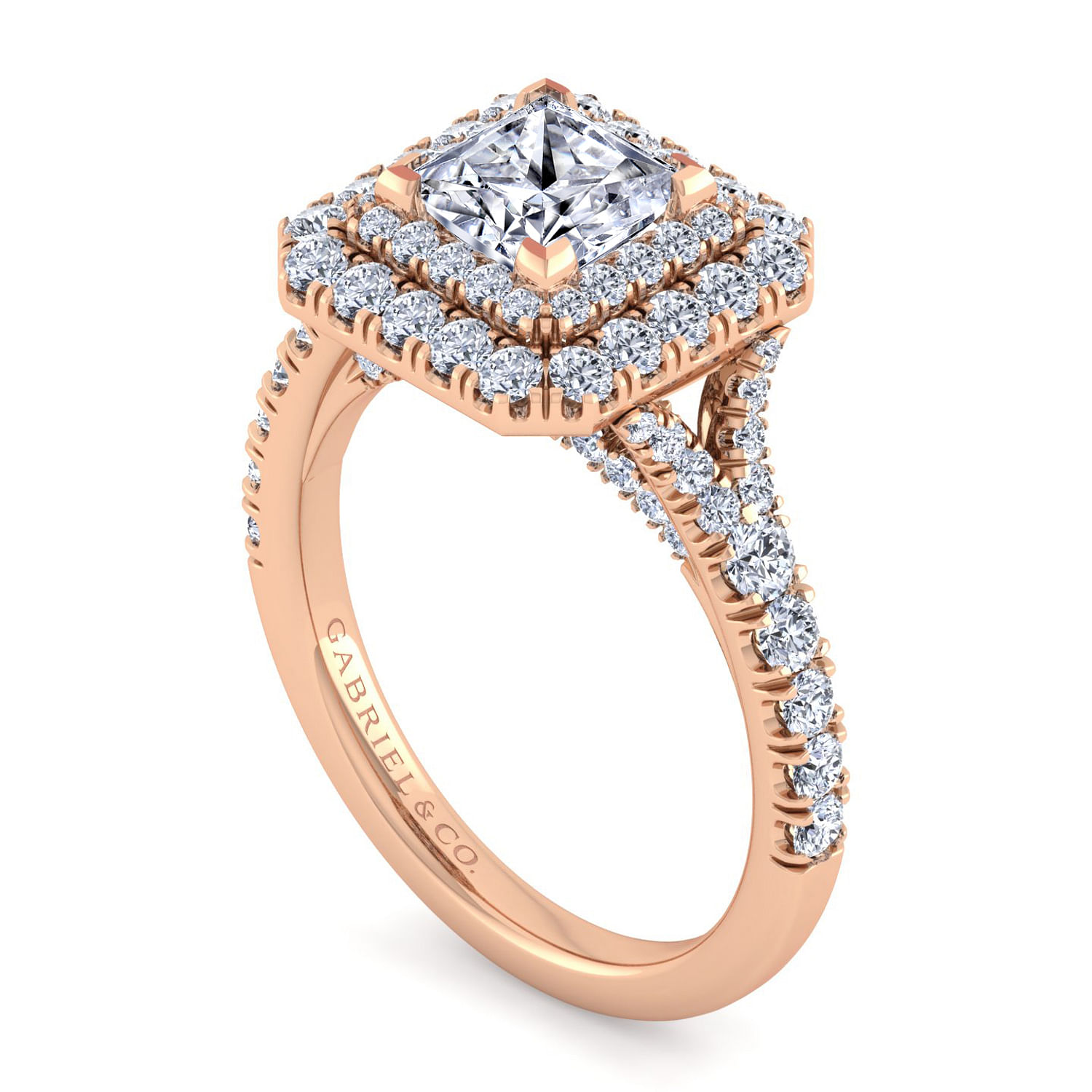 14K Rose Gold Princess Double Halo Diamond Engagement Ring