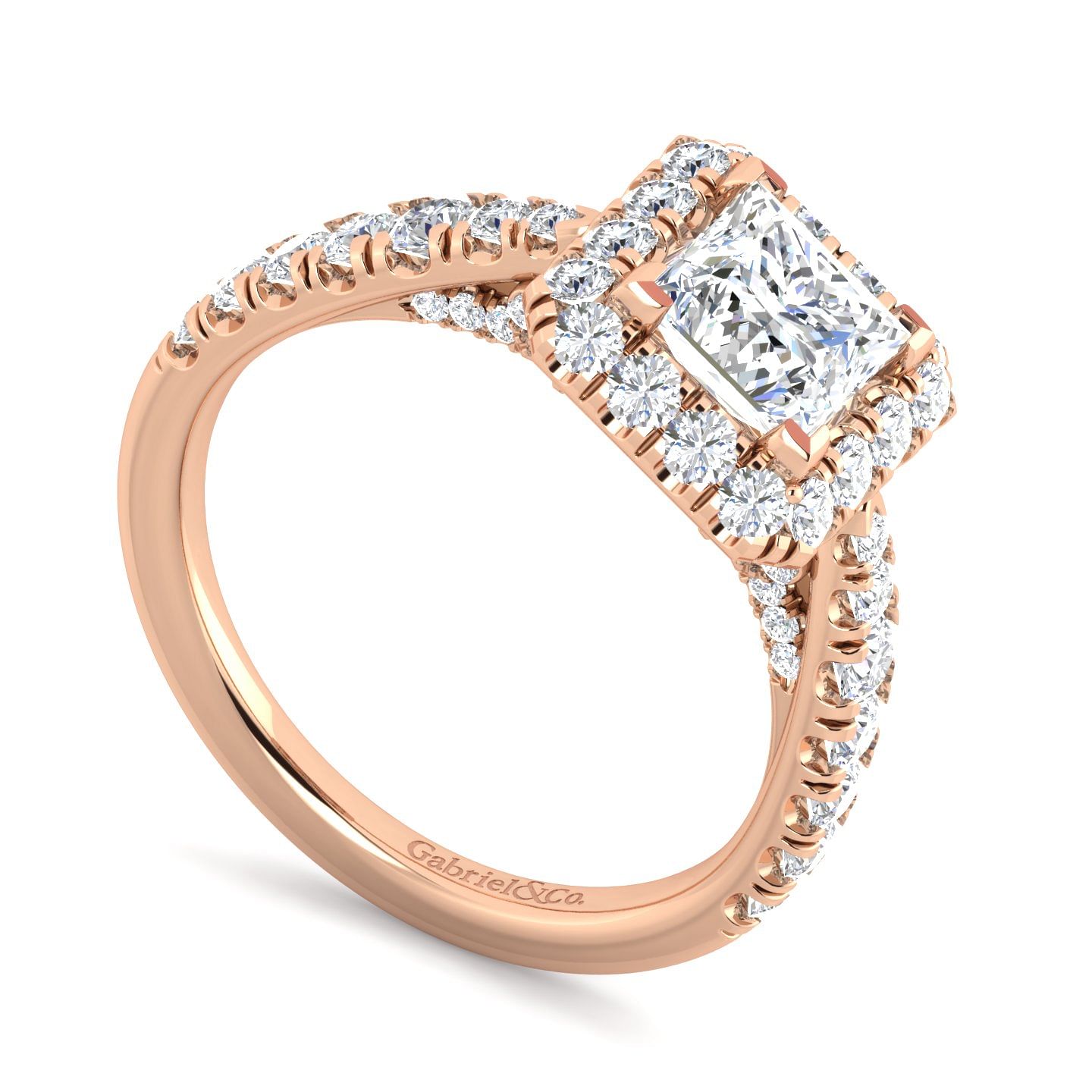 14K Rose Gold Princess Halo Diamond Engagement Ring