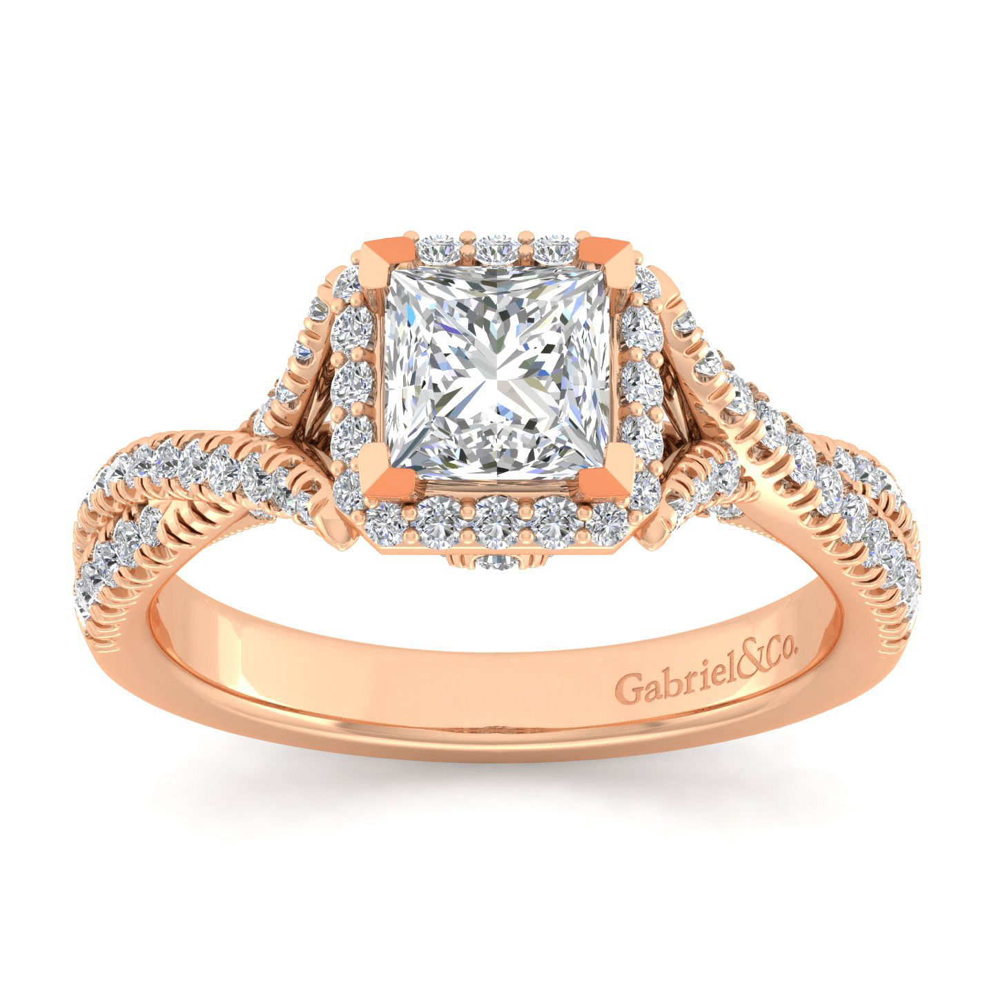 14K Rose Gold Princess Halo Diamond Engagement Ring