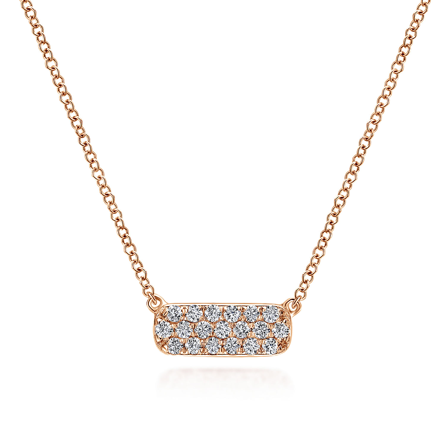 14K Rose Gold Rectangular Diamond Pendant Necklace