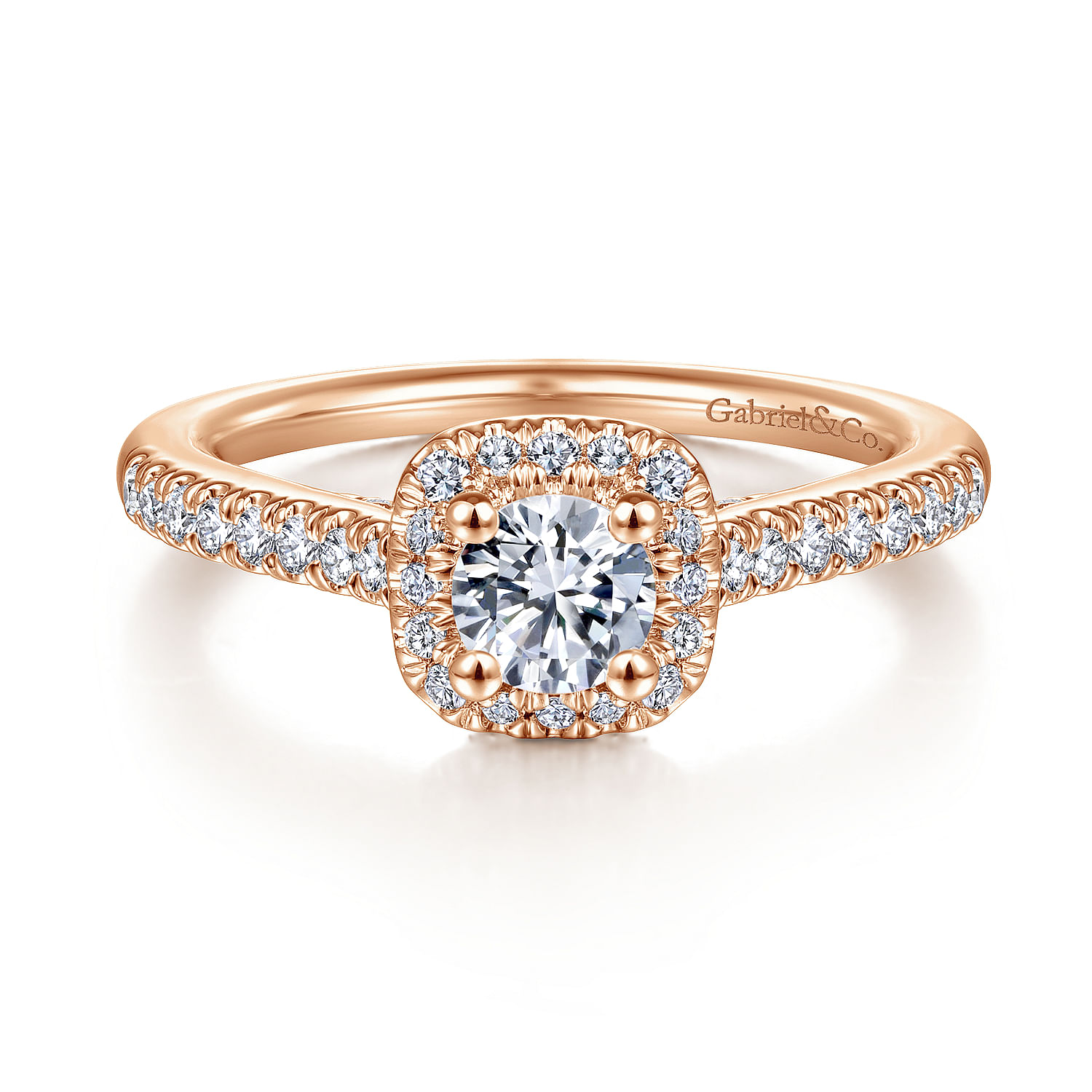 14K Rose Gold Round Halo Complete Diamond Engagement Ring