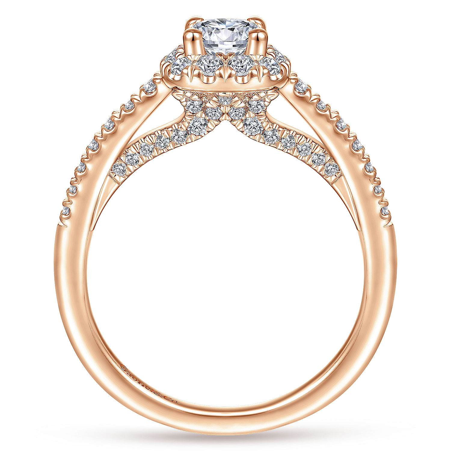 14K Rose Gold Round Halo Complete Diamond Engagement Ring