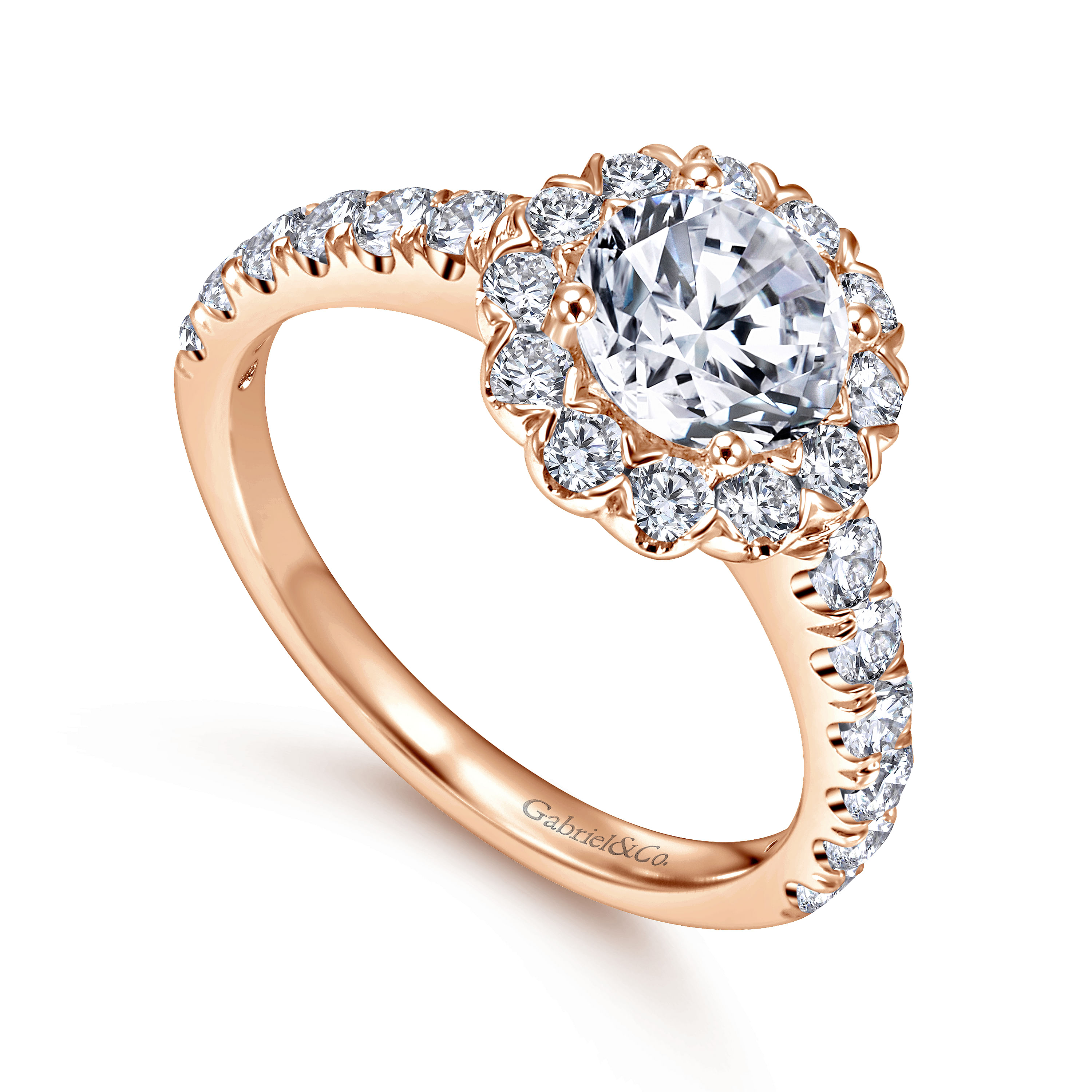 14K Rose Gold Round Halo Diamond Engagement Ring
