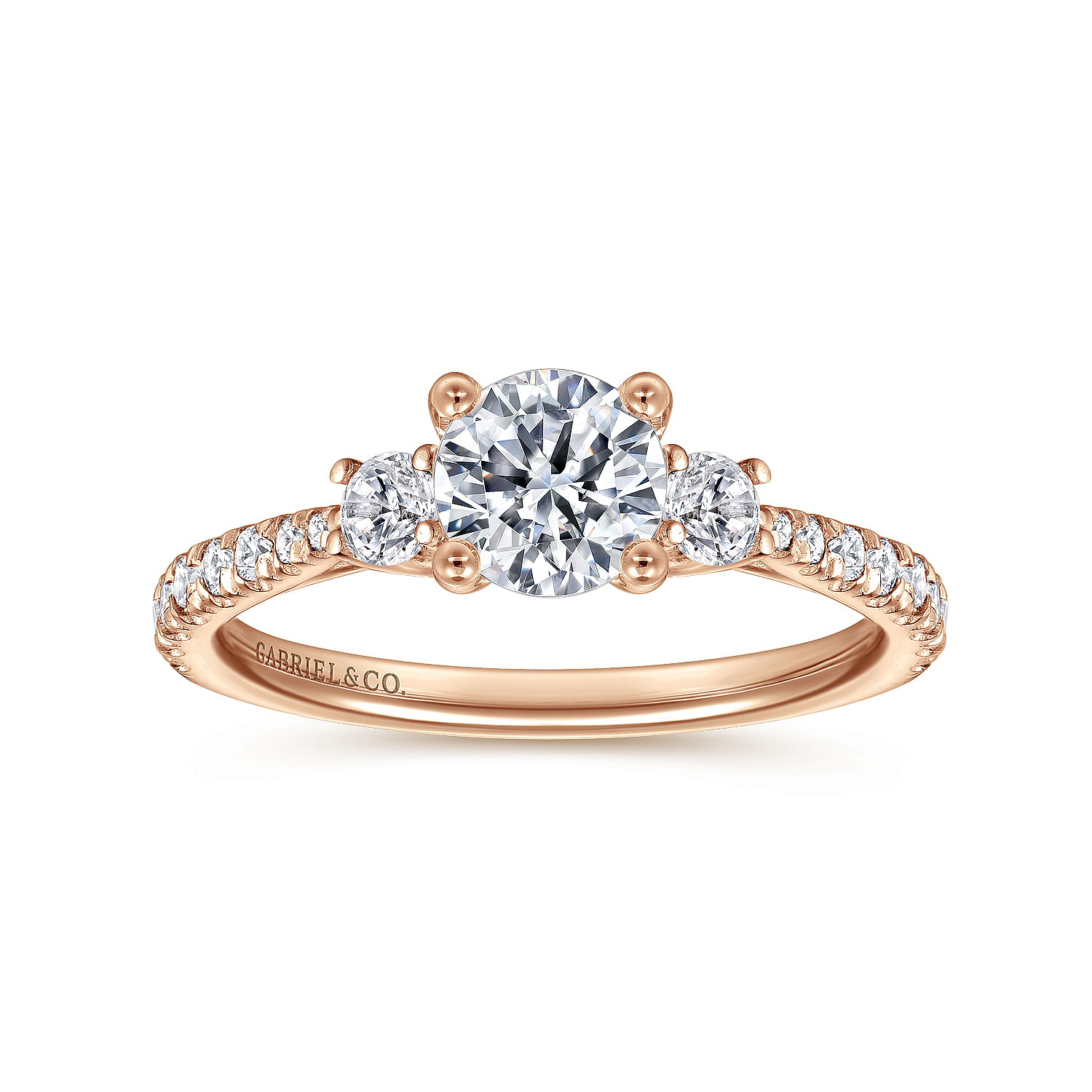14K Rose Gold Round Three Stone Diamond Engagement Ring