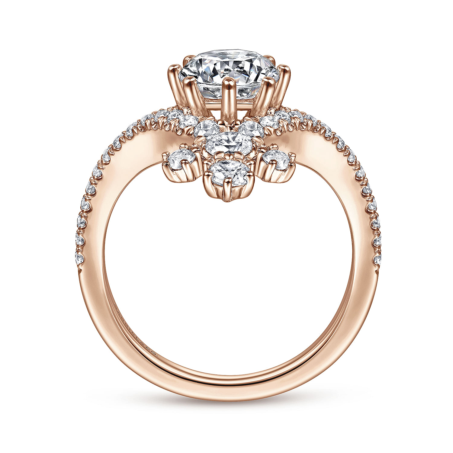 14K Rose Gold Round V Shape Diamond Engagement Ring
