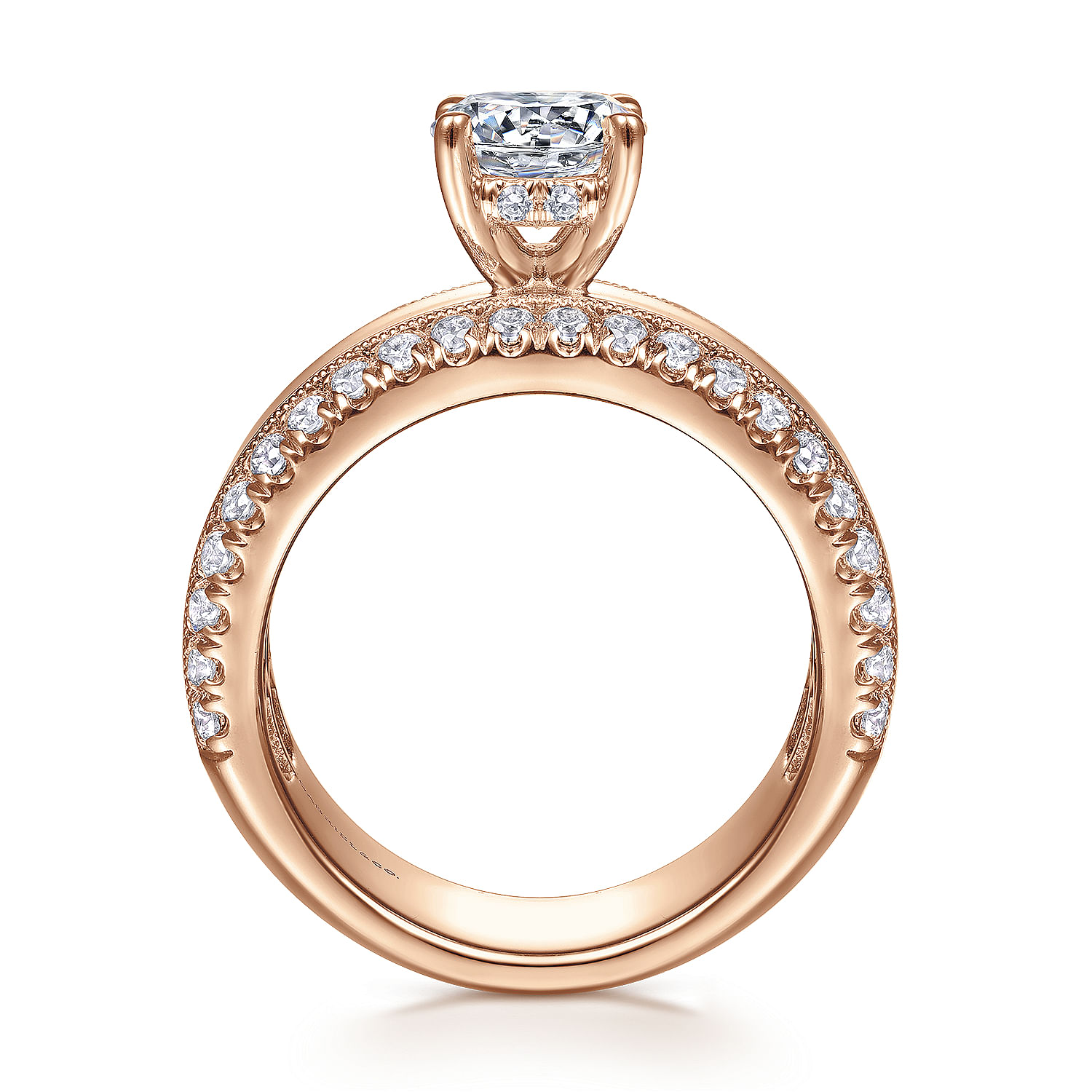 14K Rose Gold Round Wide Band Diamond Engagement Ring