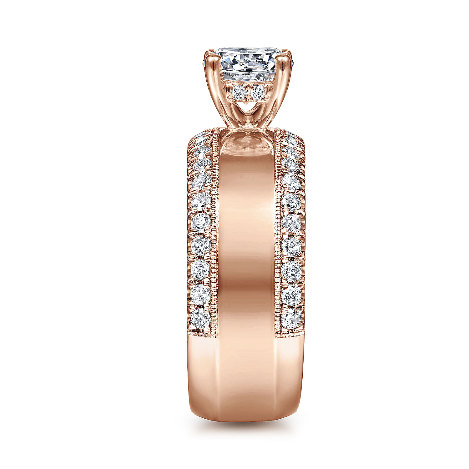 14K Rose Gold Round Wide Band Diamond Engagement Ring
