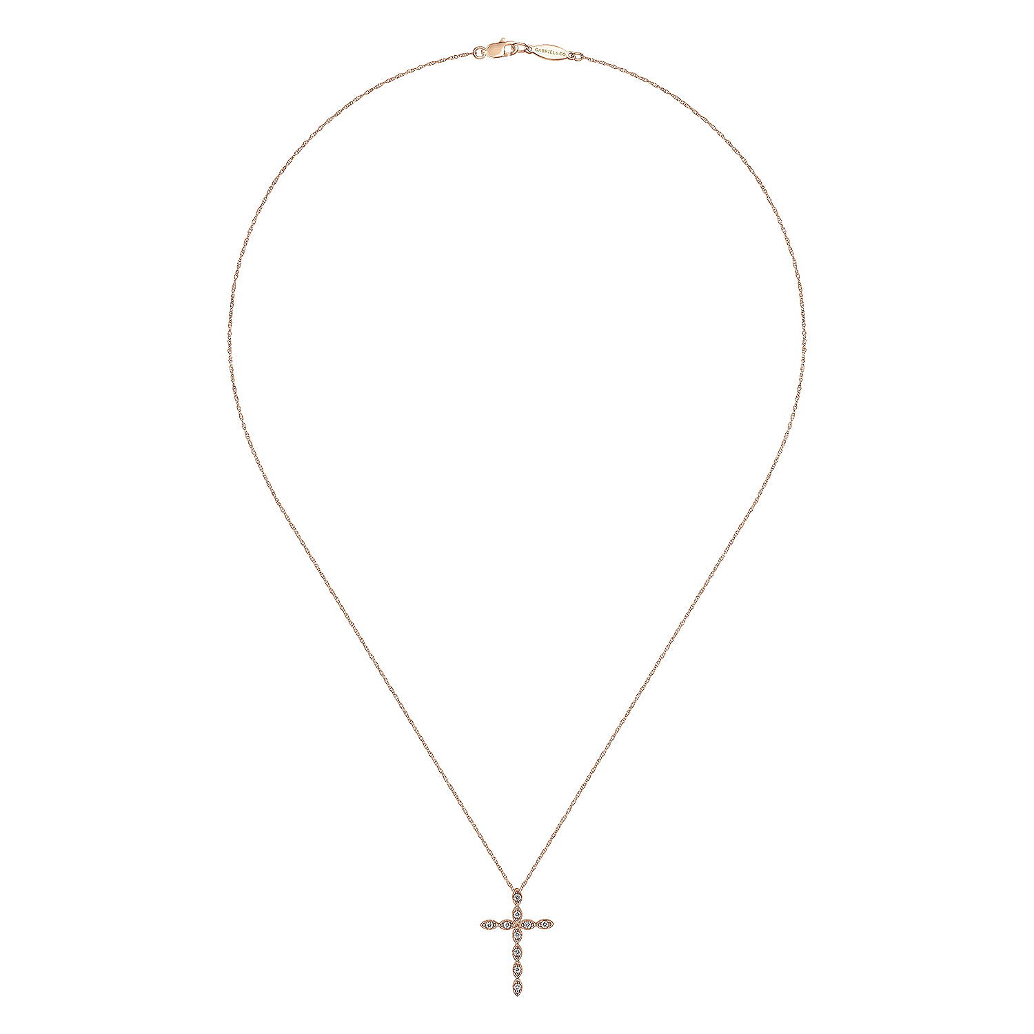 14K Rose Gold Segmented Diamond Cross Necklace