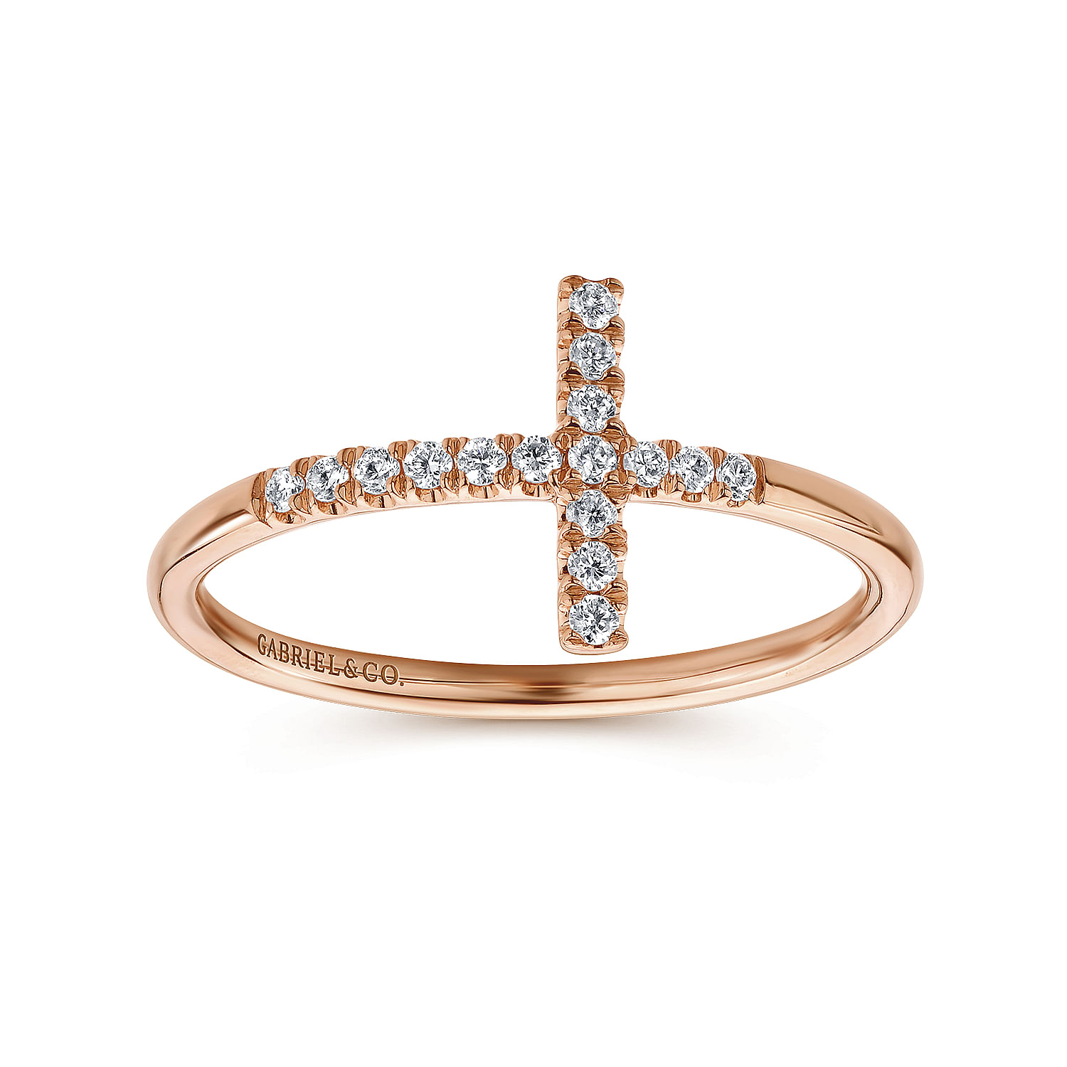 14K Rose Gold Sideways Cross Diamond Ring