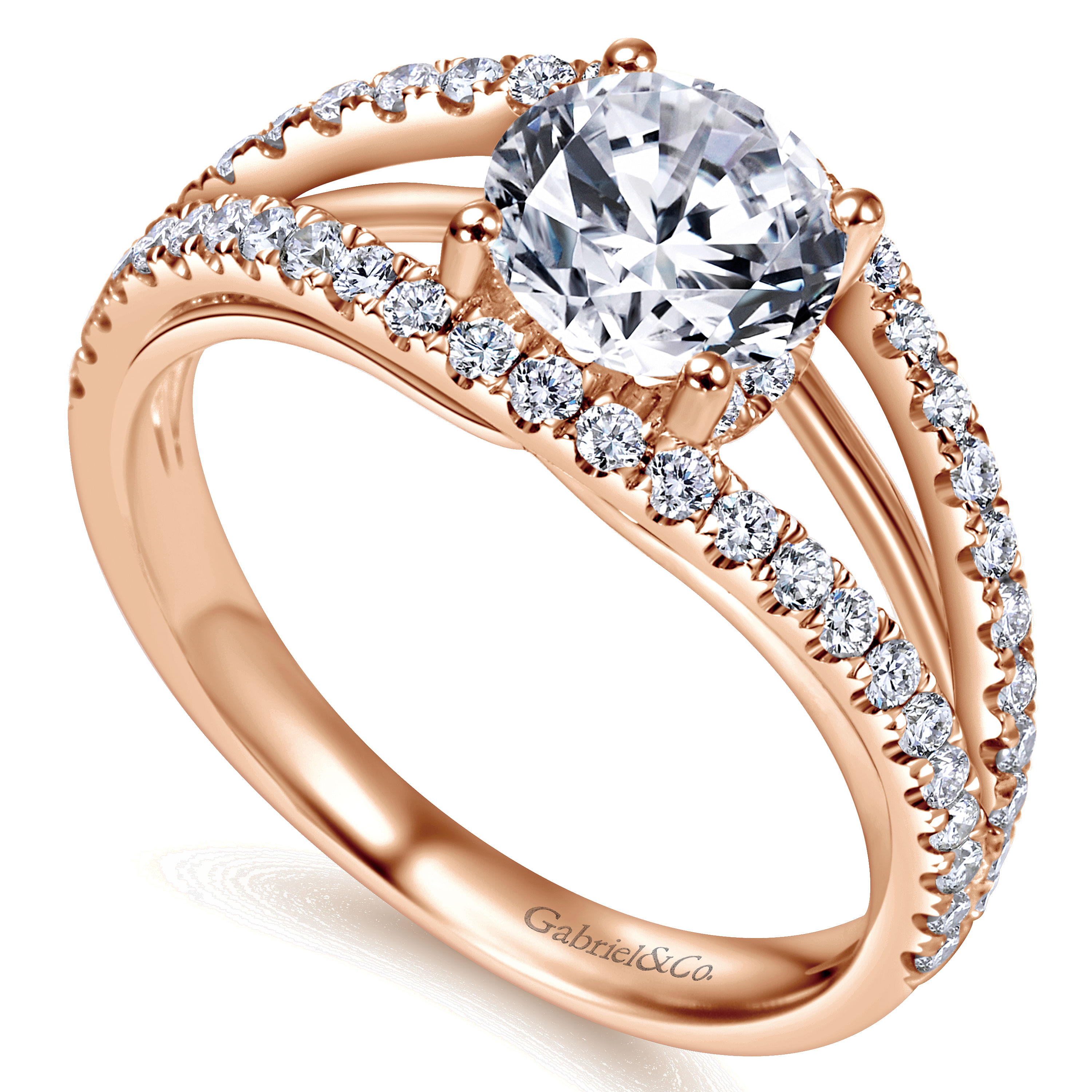 14K Rose Gold Split Shank Round Diamond Engagement Ring