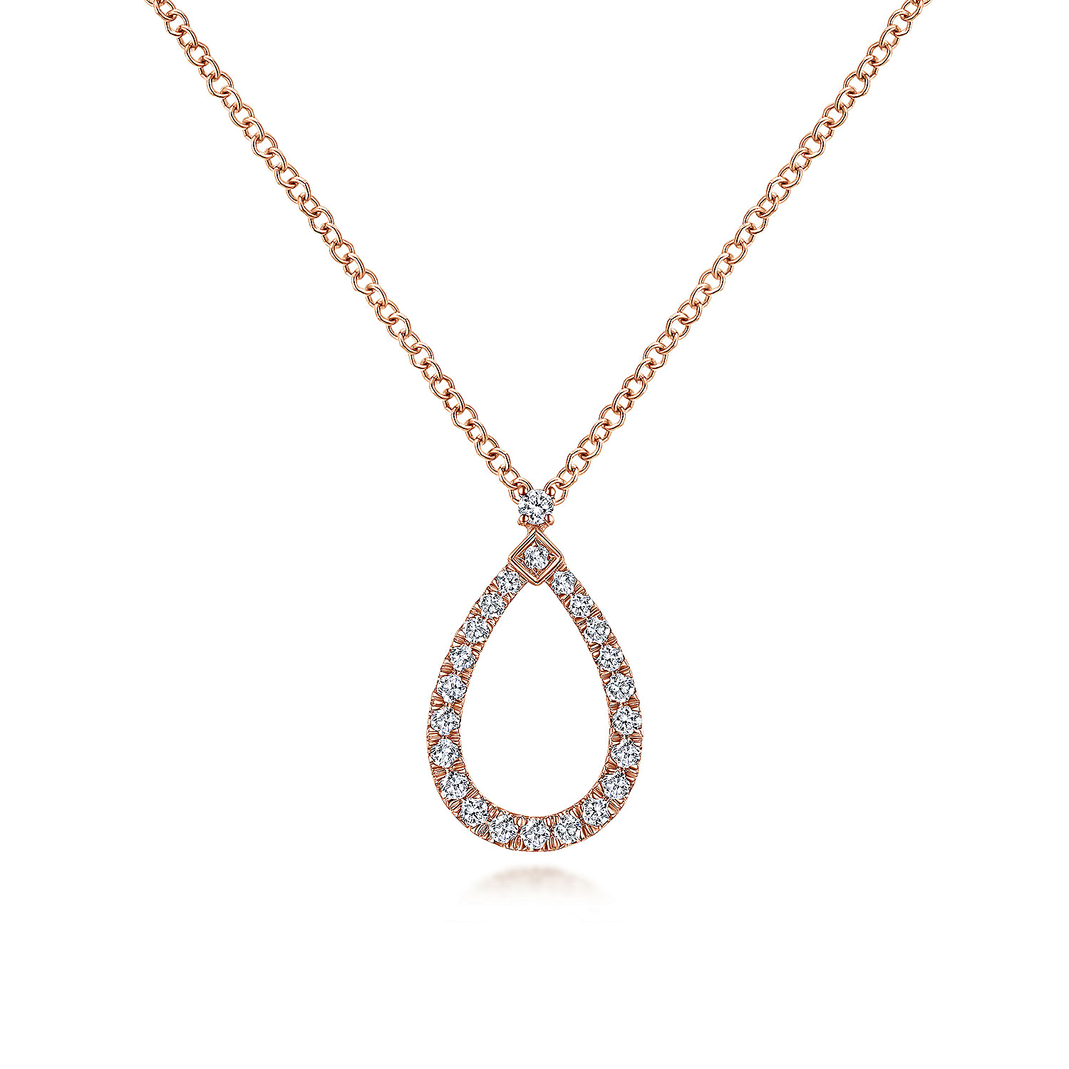 14K Rose Gold Teardrop Diamond Pendant Necklace