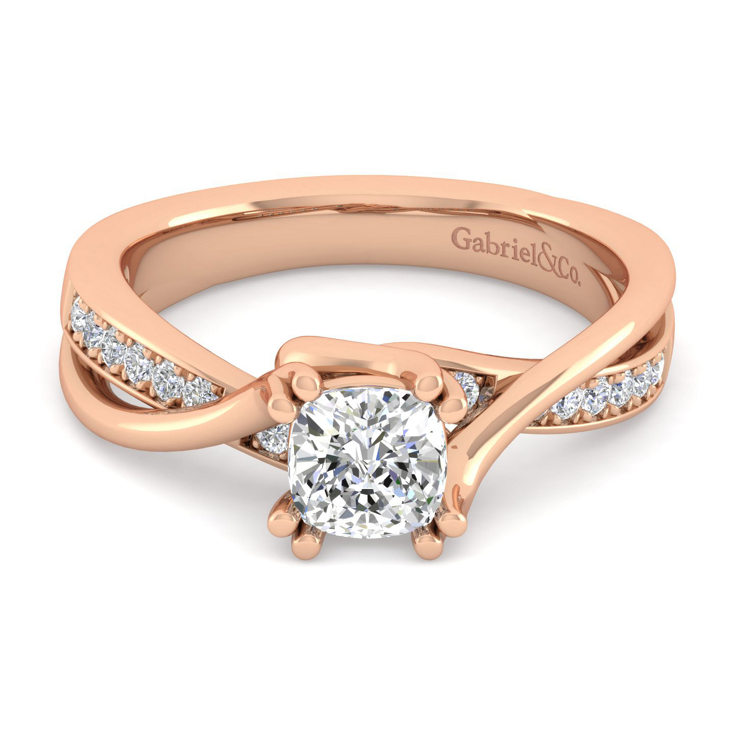 14K Rose Gold Twisted Cushion Cut Diamond Engagement Ring