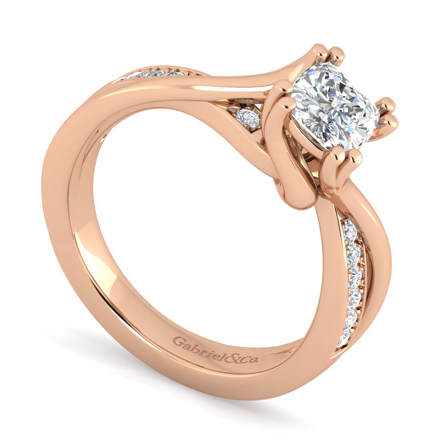 14K Rose Gold Twisted Cushion Cut Diamond Engagement Ring