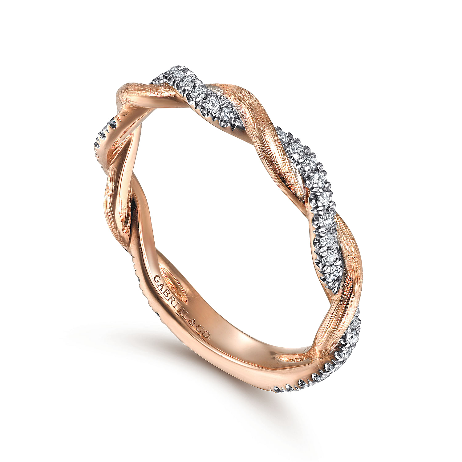 14K Rose Gold Twisted Diamond Stackable Ring