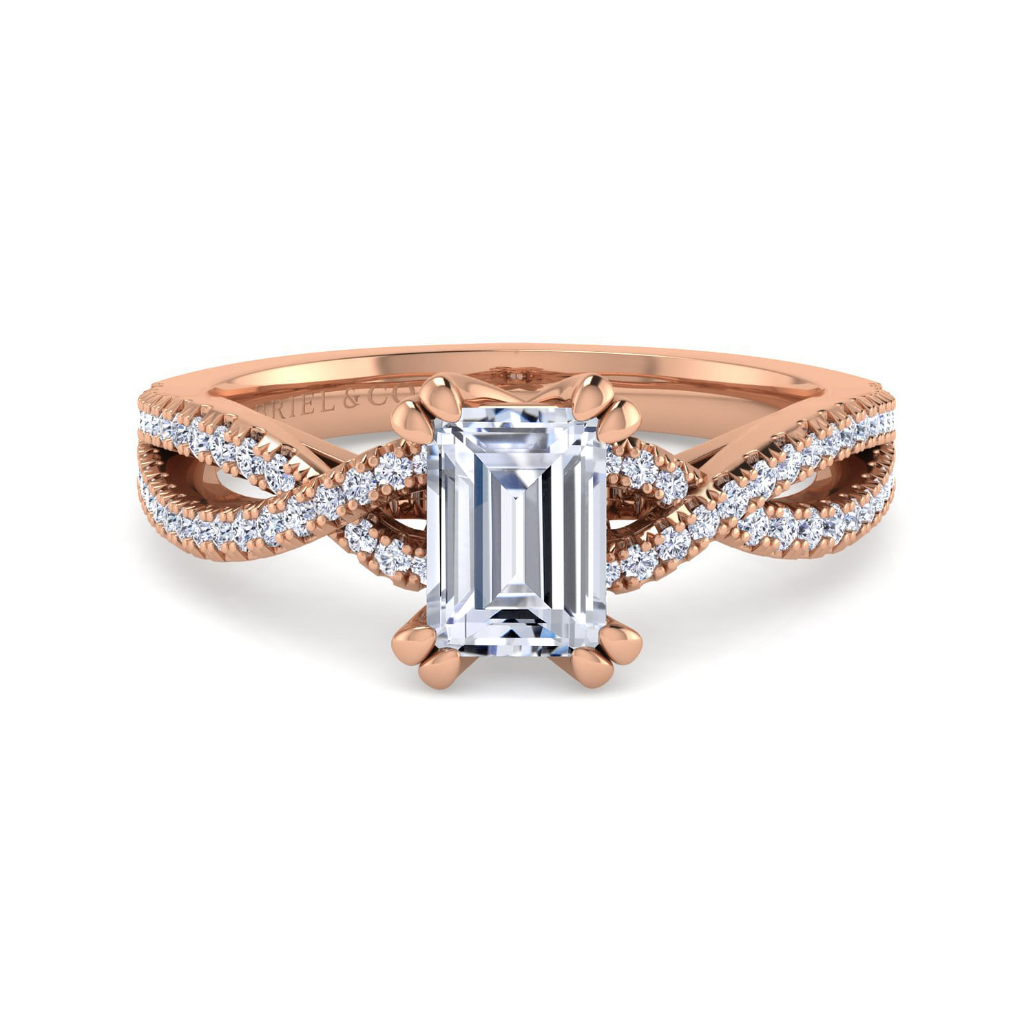 14K Rose Gold Twisted Emerald Cut Diamond Engagement Ring