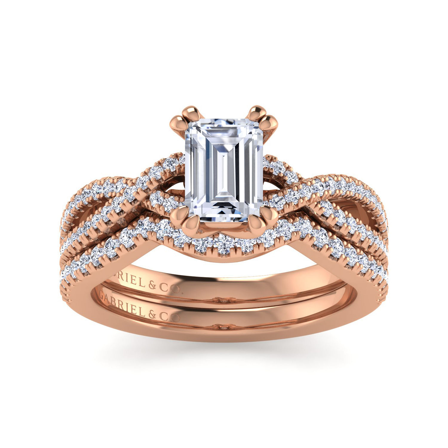 14K Rose Gold Twisted Emerald Cut Diamond Engagement Ring