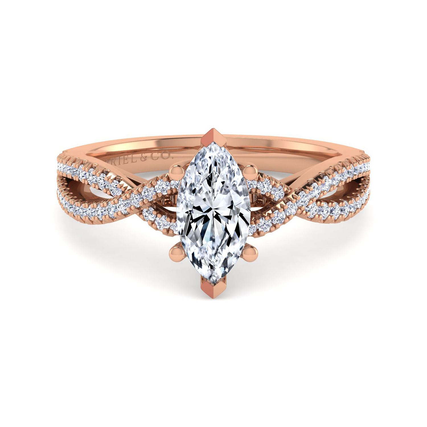 14K Rose Gold Twisted Marquise Shape Diamond Engagement Ring