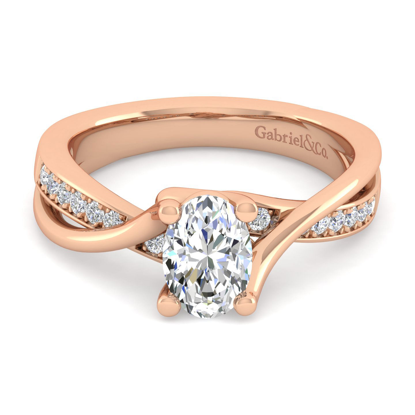 14K Rose Gold Twisted Oval Diamond Engagement Ring