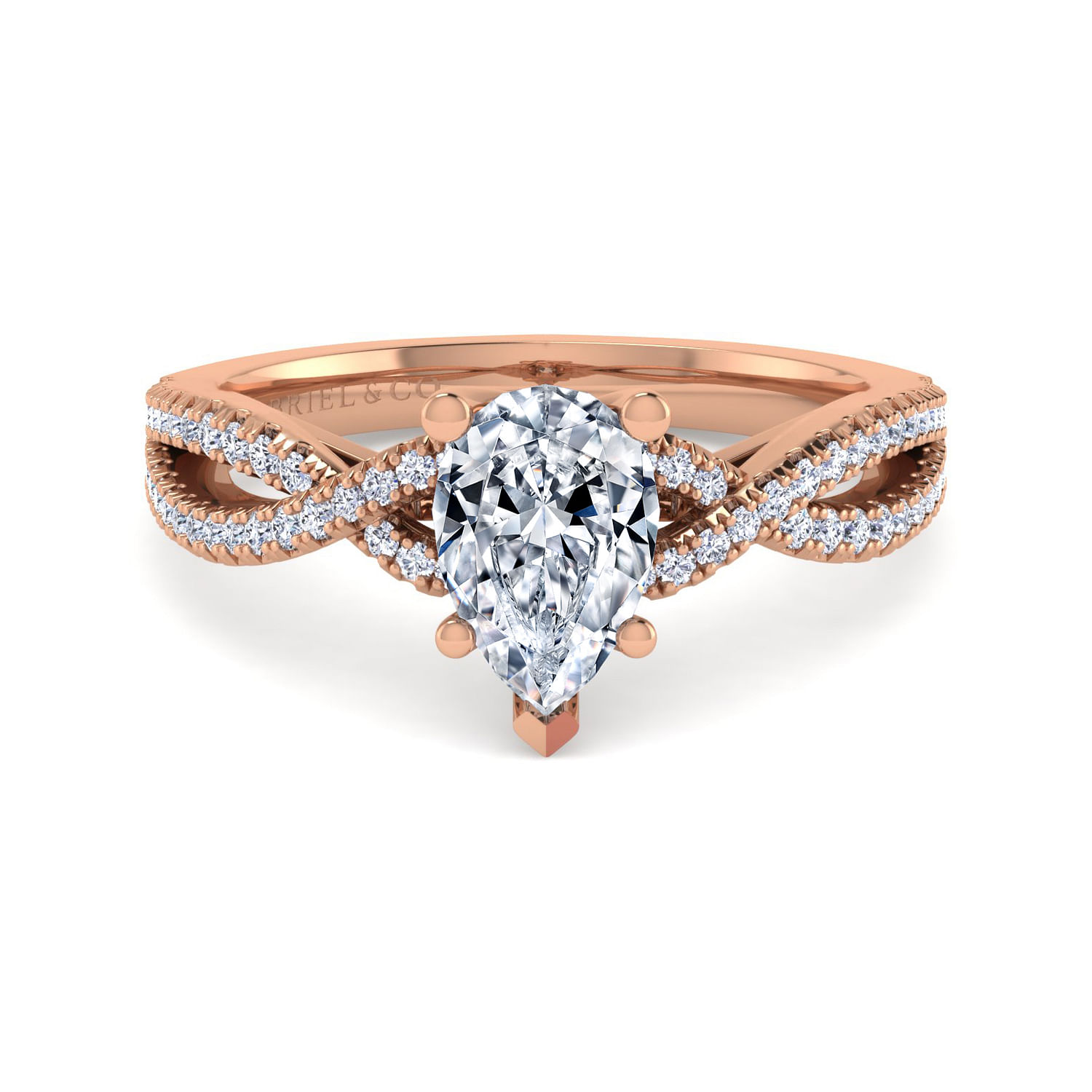 14K Rose Gold Twisted Pear Shape Diamond Engagement Ring