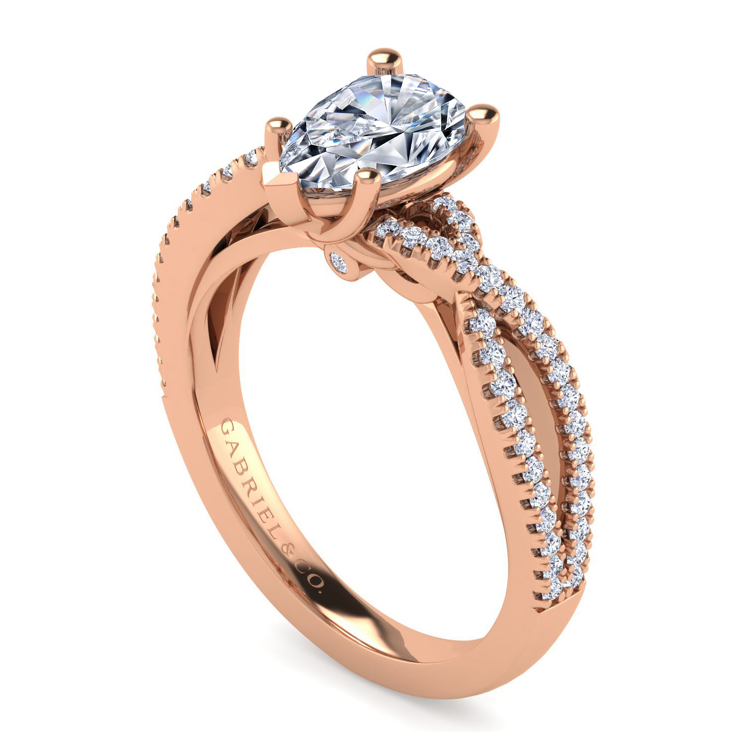 14K Rose Gold Twisted Pear Shape Diamond Engagement Ring